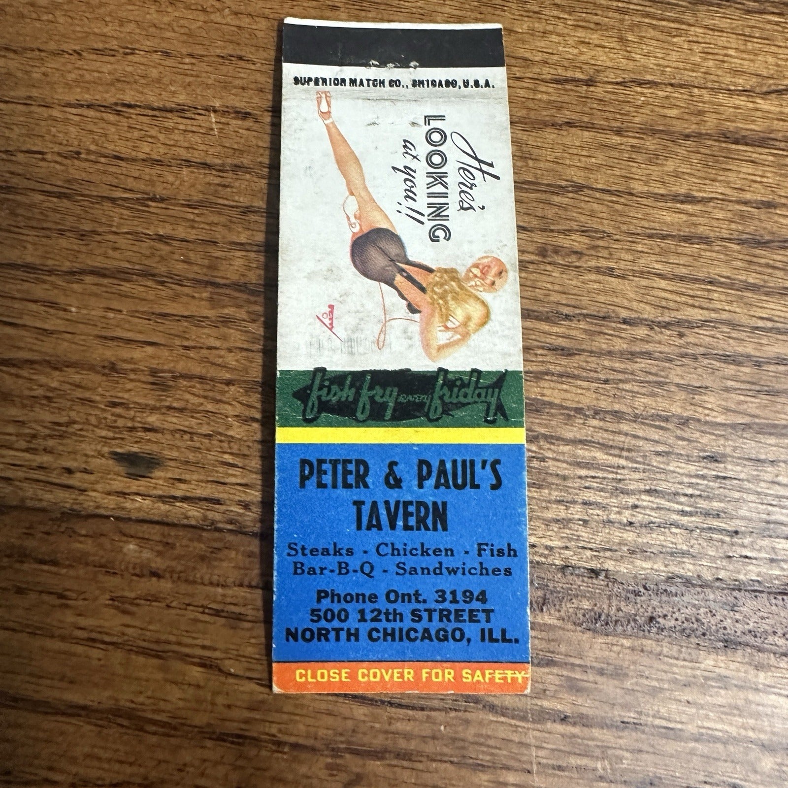 1940s 1950s Pinup Girl Girlie Matchbook Cover North Chicago Peter Paul Tavern