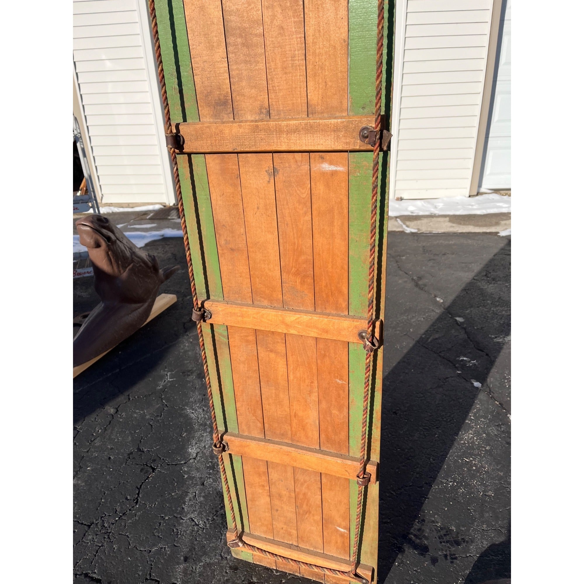 Antique Vintage Wooden "Silver Streak" Child's Toboggan Winter Sled Decor