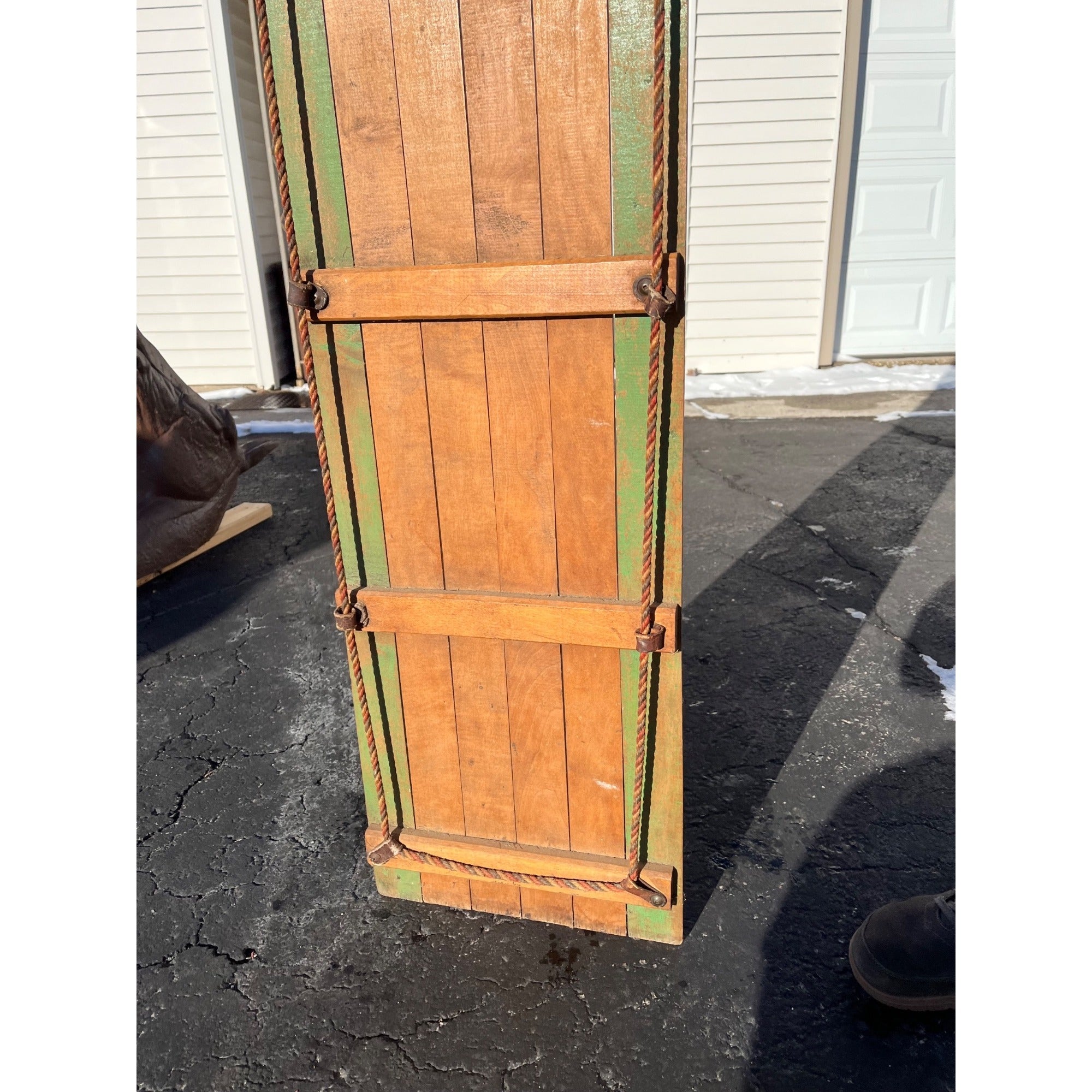 Antique Vintage Wooden "Silver Streak" Child's Toboggan Winter Sled Decor