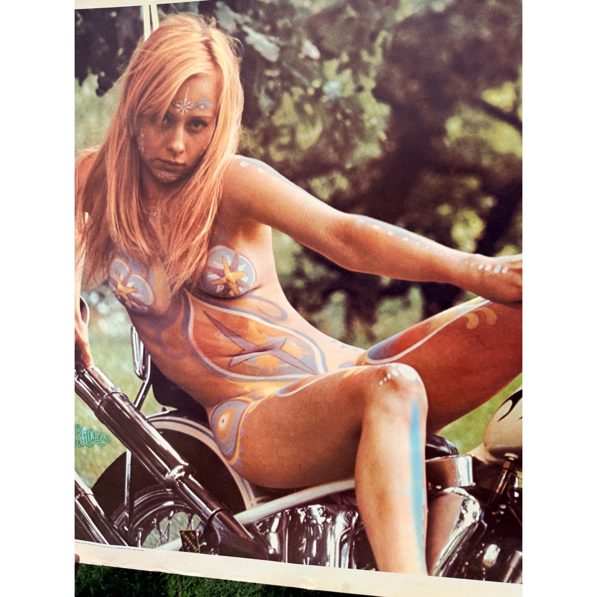 Vintage RARE 1968 Body Painted Woman 'Greta' Chopper Motorcycle PANDORA Poster
