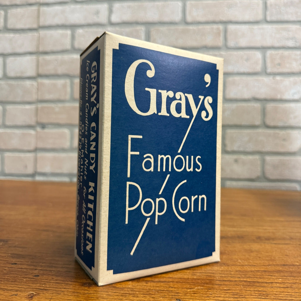 Grays Famous Popcorn Cardboard Box Berea Ohio. Grays Candy Kitchek