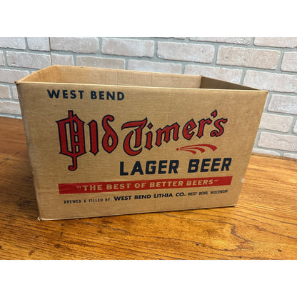 Vintage West Bend Lithia Old Timers Beer Cardboard Case Box Crate WI