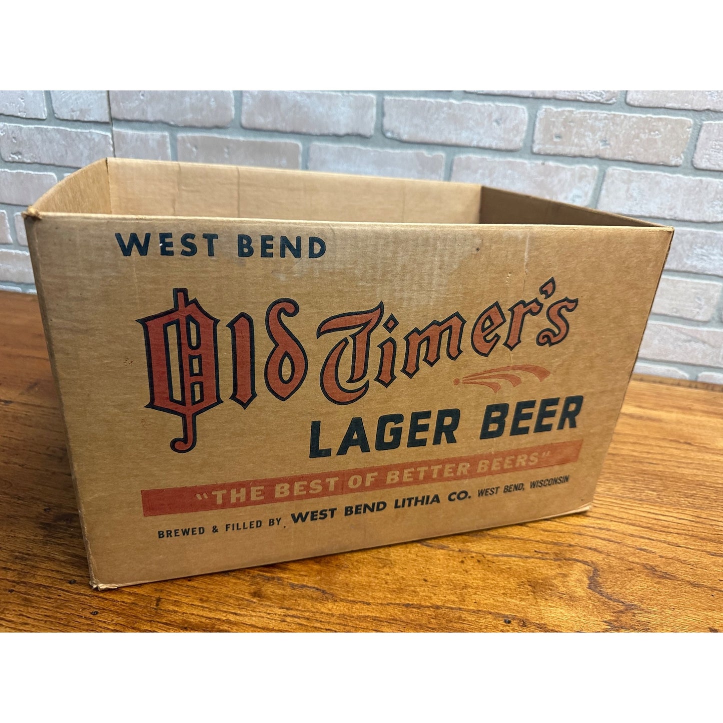 Vintage West Bend Lithia Old Timers Beer Cardboard Case Box Crate WI