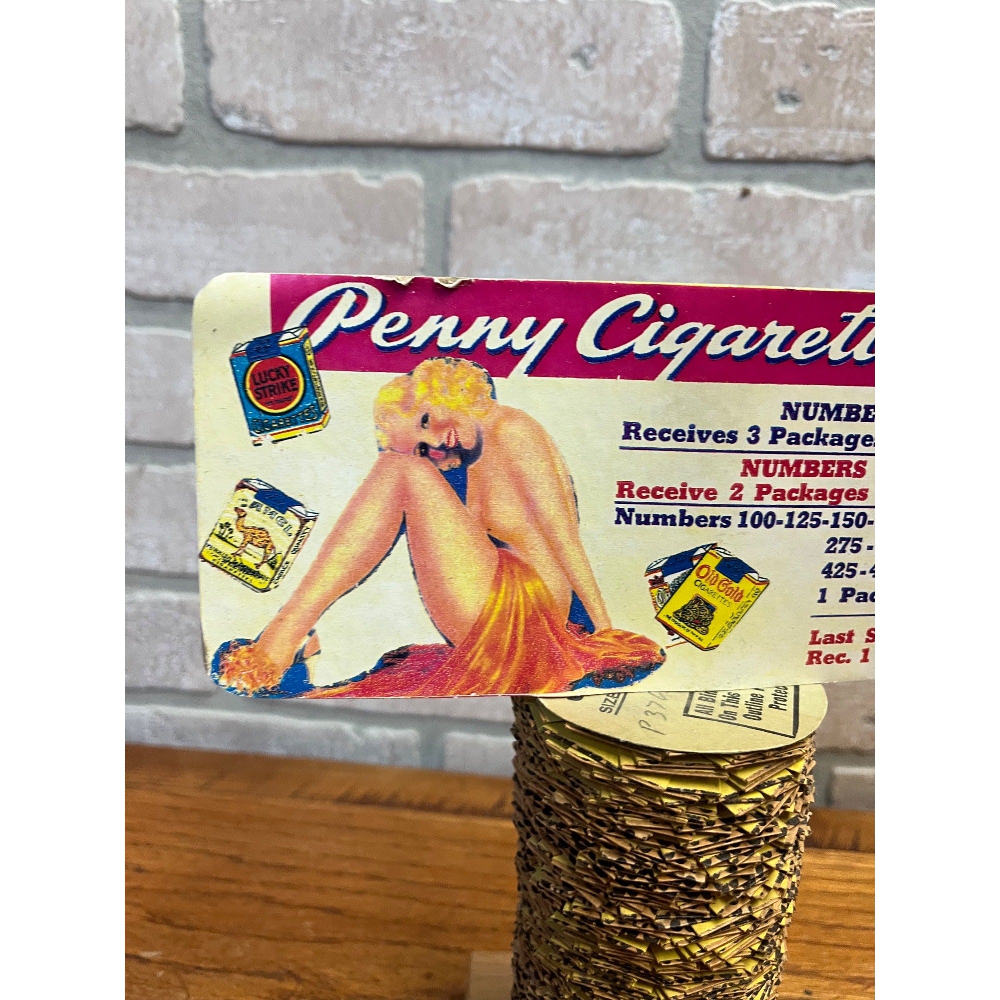 Vintage Penny Cigarette Advertising Pull-Tab Trade Stimulator Game Lucky Strike