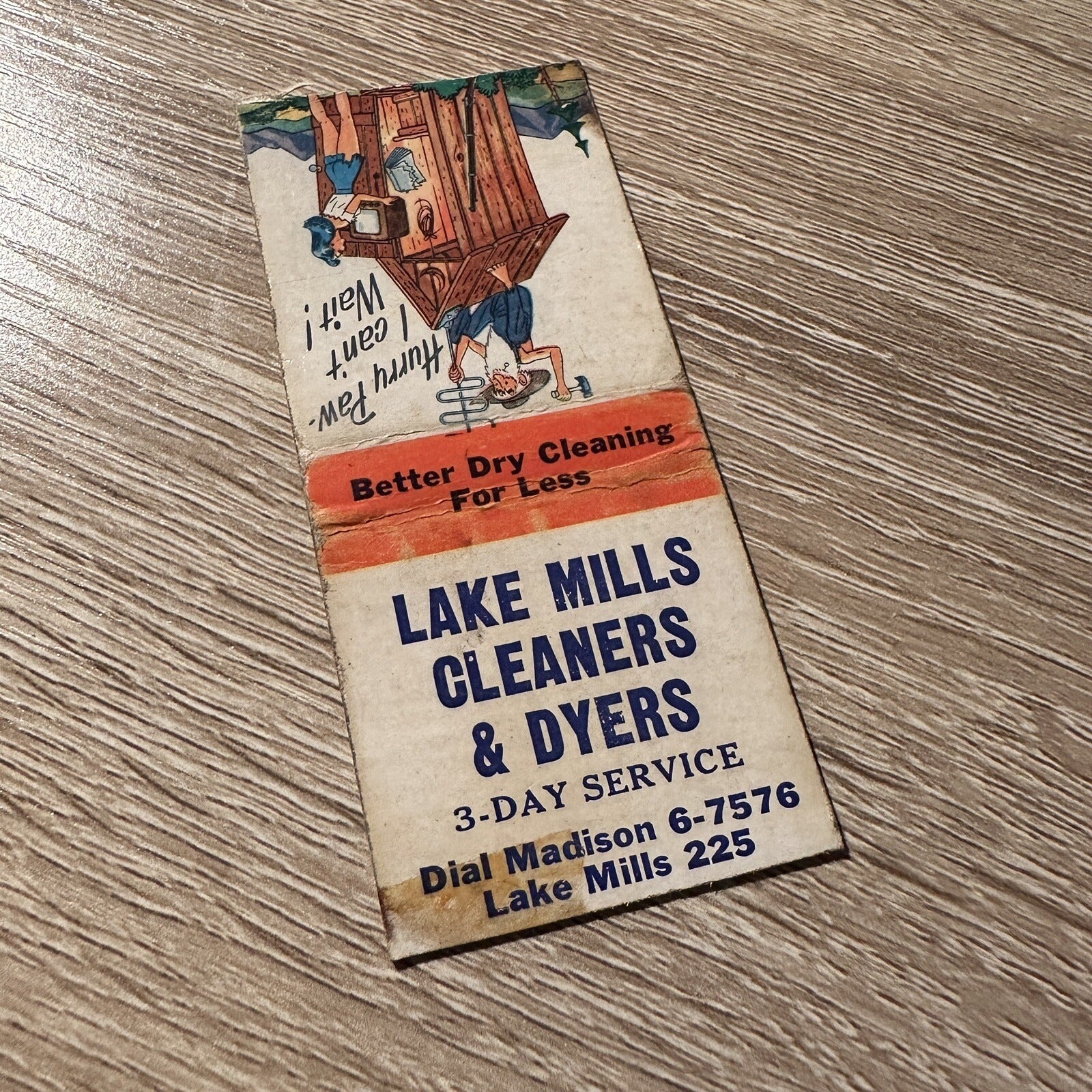 Vintage Lake Mills Cleaners Wisconsin Advertising Matchbook