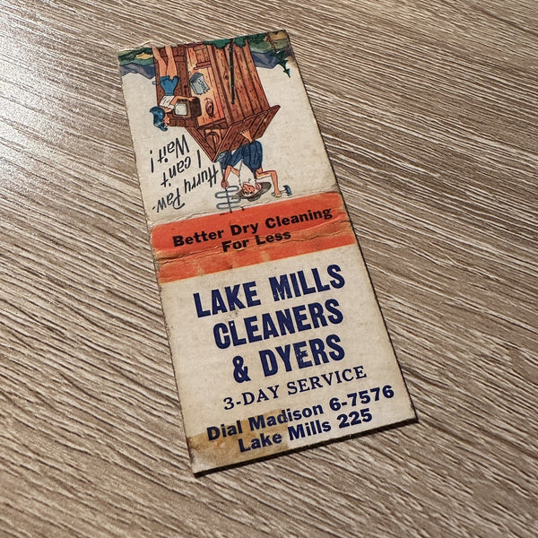 Vintage Lake Mills Cleaners Wisconsin Advertising Matchbook