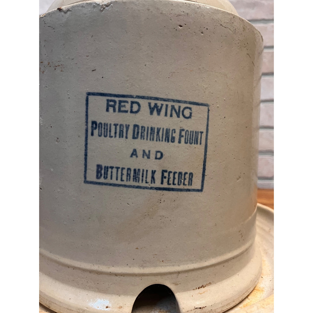 Antique Red Wing Chicken Poultry Drinking Fount Buttermilk Feeder with Base