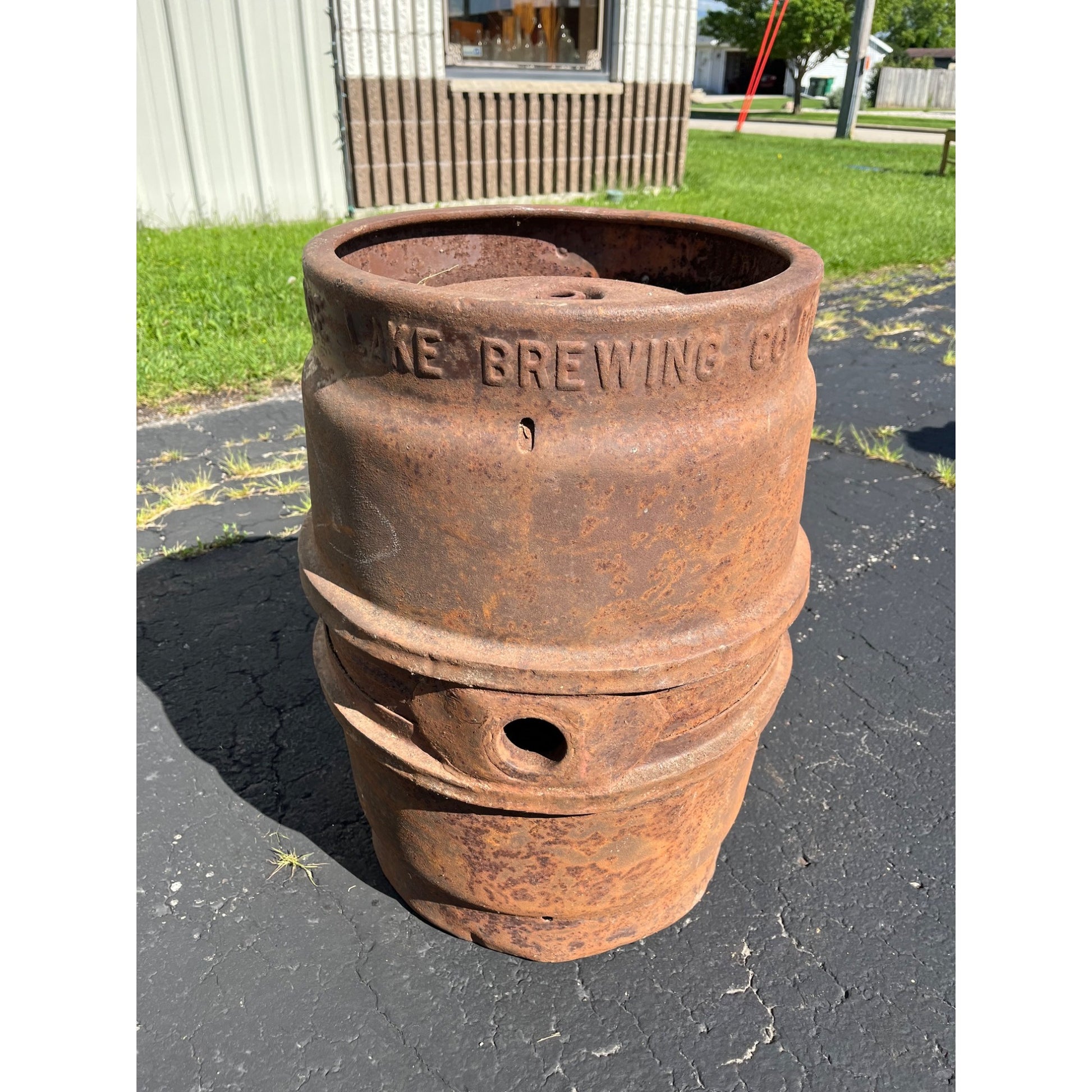 Vintage Rice Lake Wisconsin Brewing Co. Steel Keg Half Barrel - Breunig's Beer