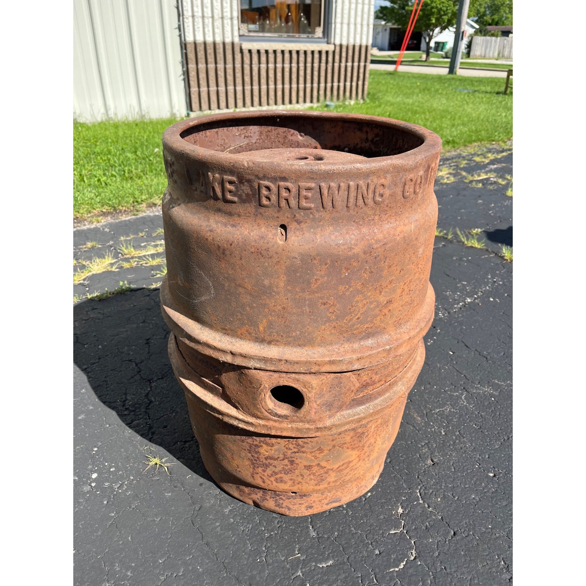 Vintage Rice Lake Wisconsin Brewing Co. Steel Keg Half Barrel - Breunig's Beer
