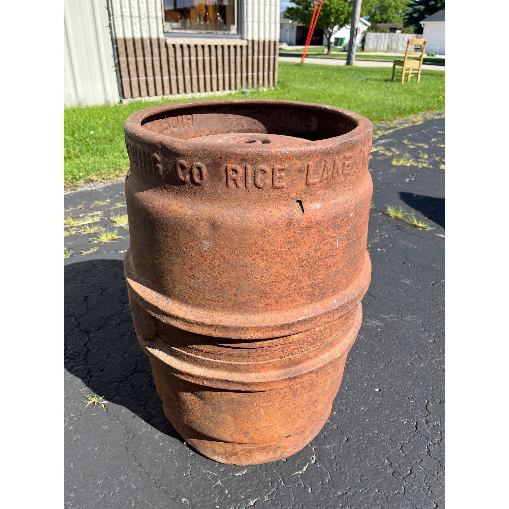 Vintage Rice Lake Wisconsin Brewing Co. Steel Keg Half Barrel - Breunig's Beer