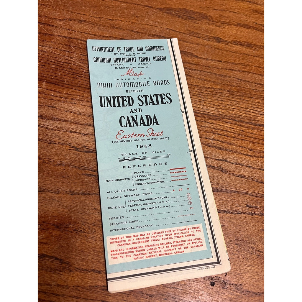 1948 Automobile Roads Between United States Canada Western Sheet Vintage Map