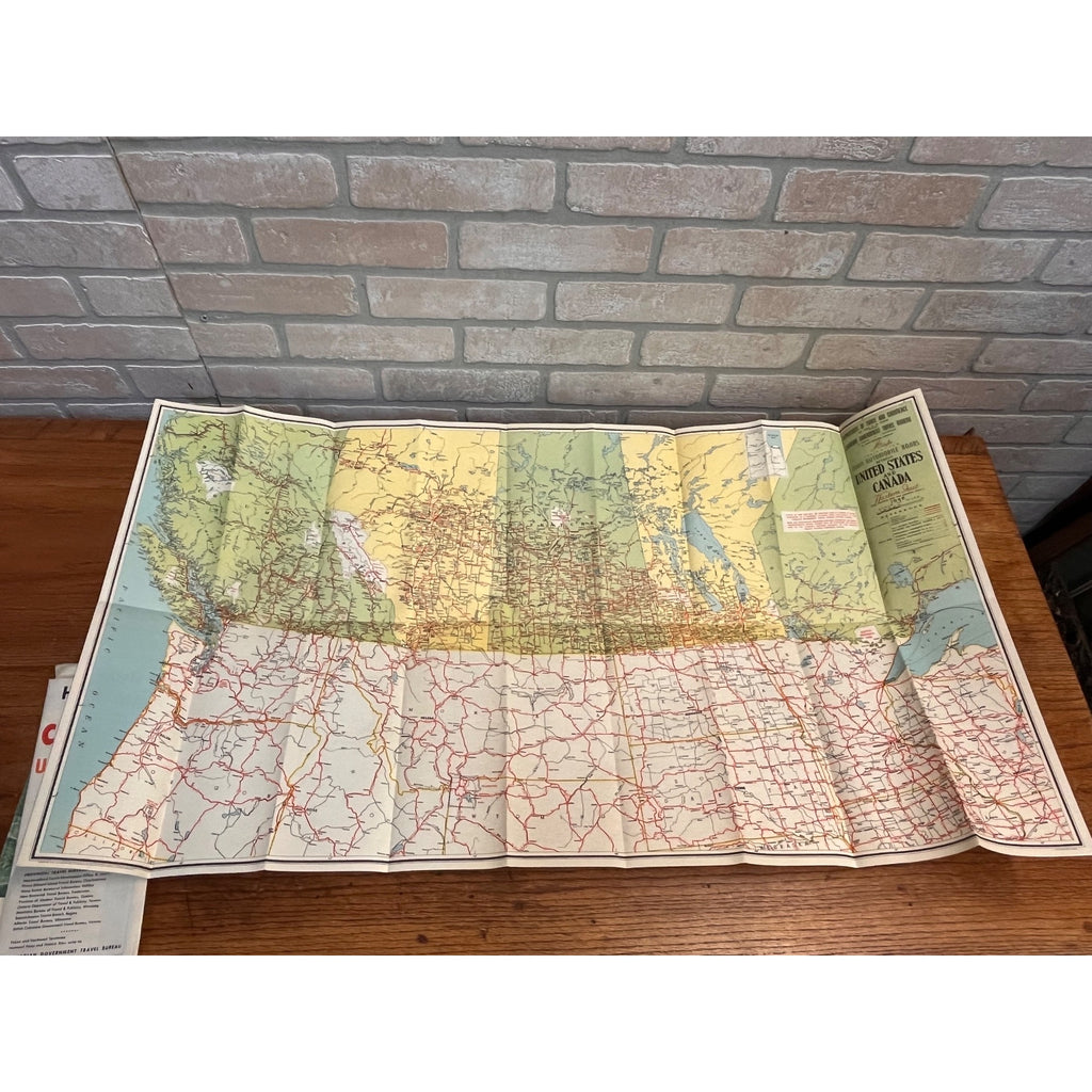1948 Automobile Roads Between United States Canada Western Sheet Vintage Map