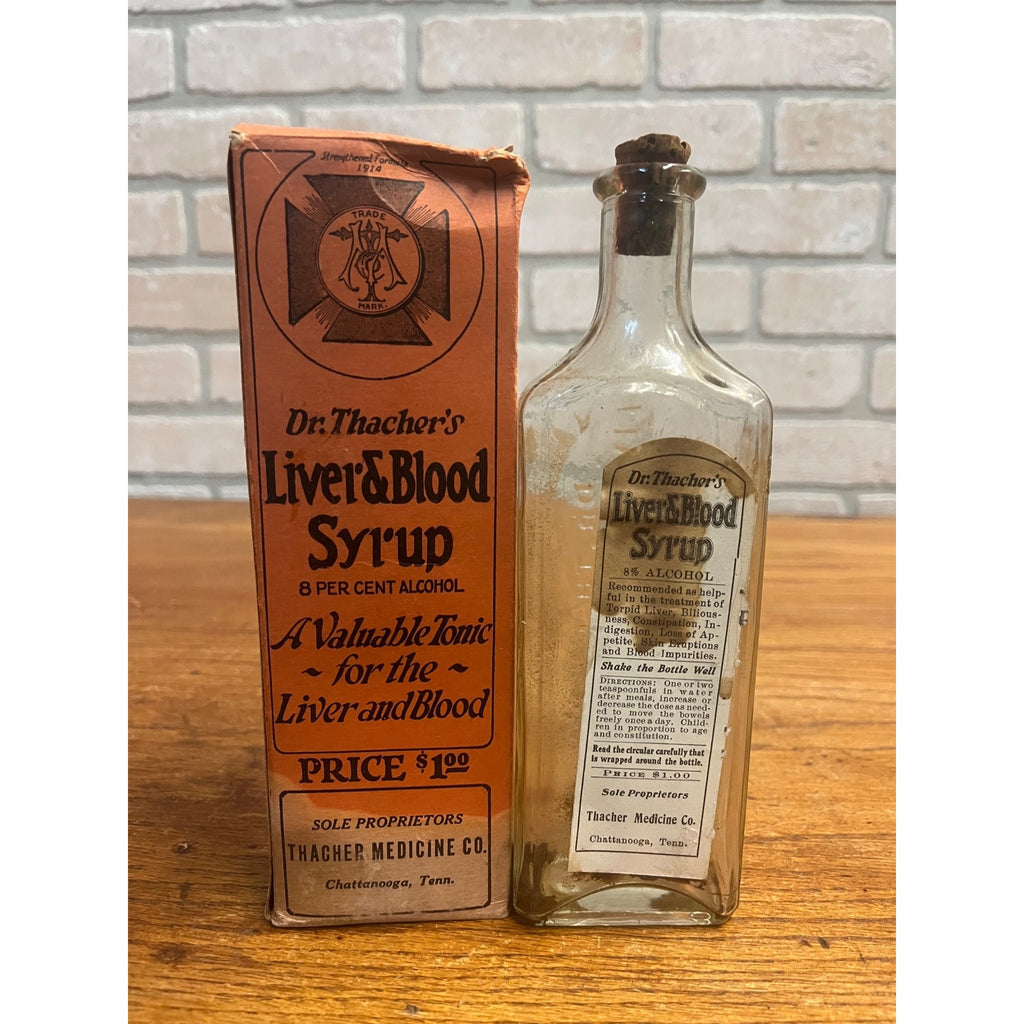 Vintage Quackery Dr. Thacher's Liver & Blood Syrup With Box Bottle Pharmacy