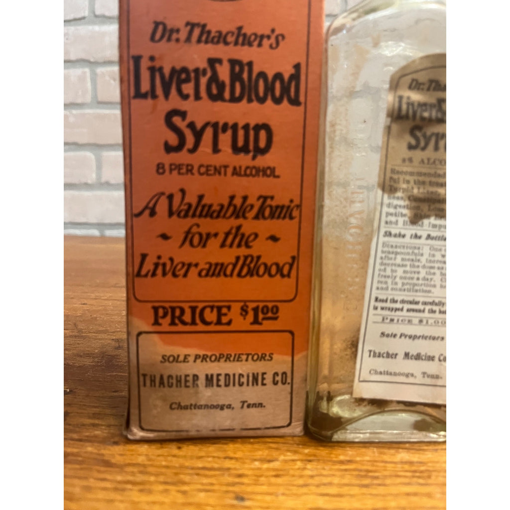Vintage Quackery Dr. Thacher's Liver & Blood Syrup With Box Bottle Pharmacy