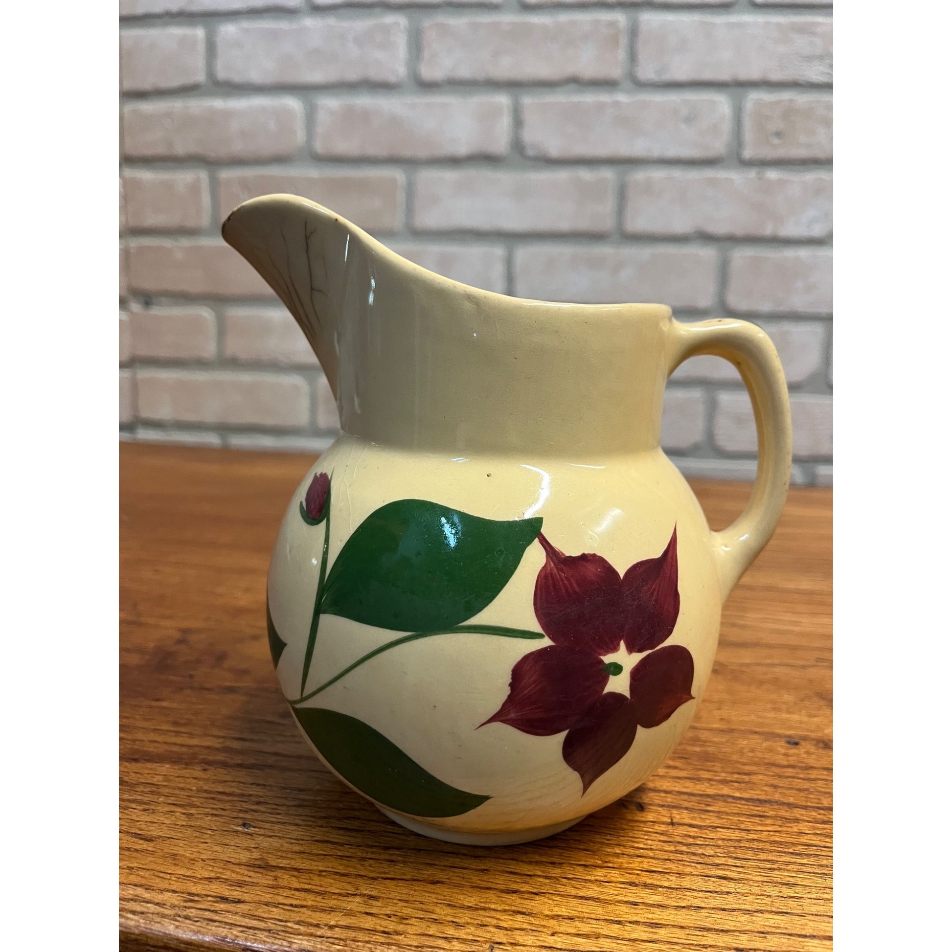 Vintage 1950s Watt Pottery Starflower Pitcher Primitive Farmhouse Kitchen 6.5"