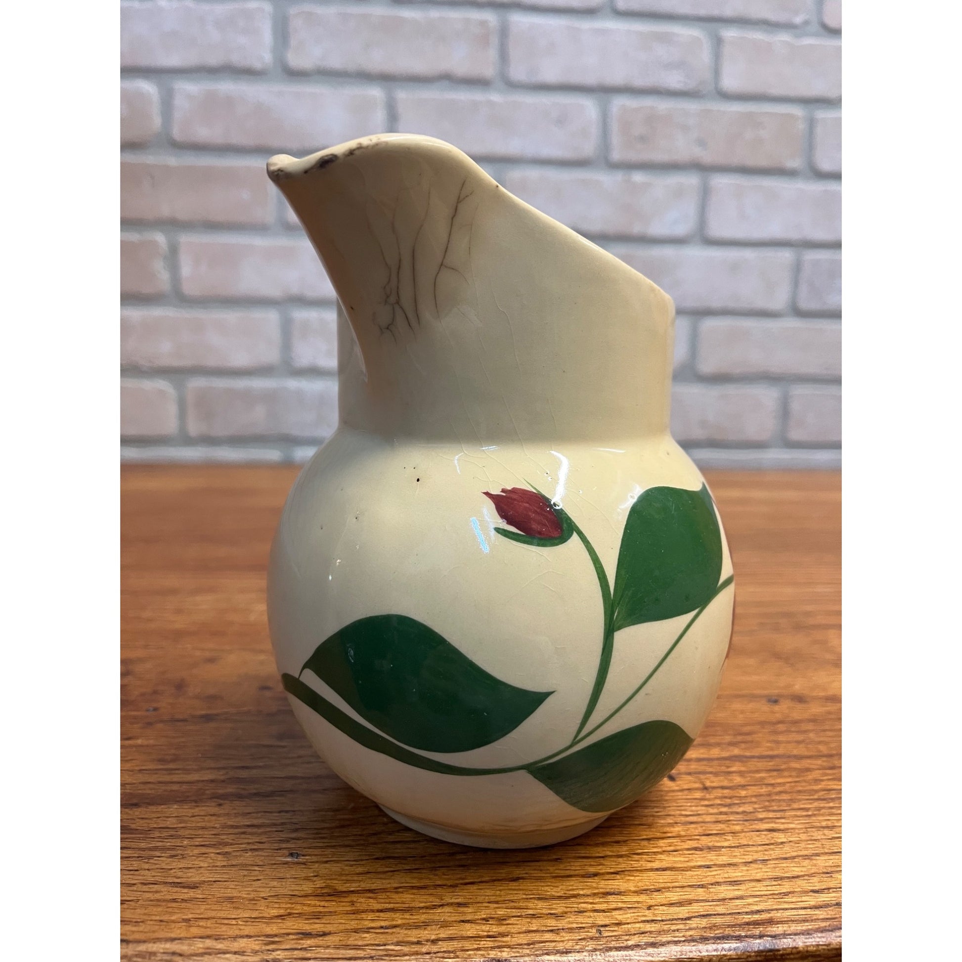 Vintage 1950s Watt Pottery Starflower Pitcher Primitive Farmhouse Kitchen 6.5"