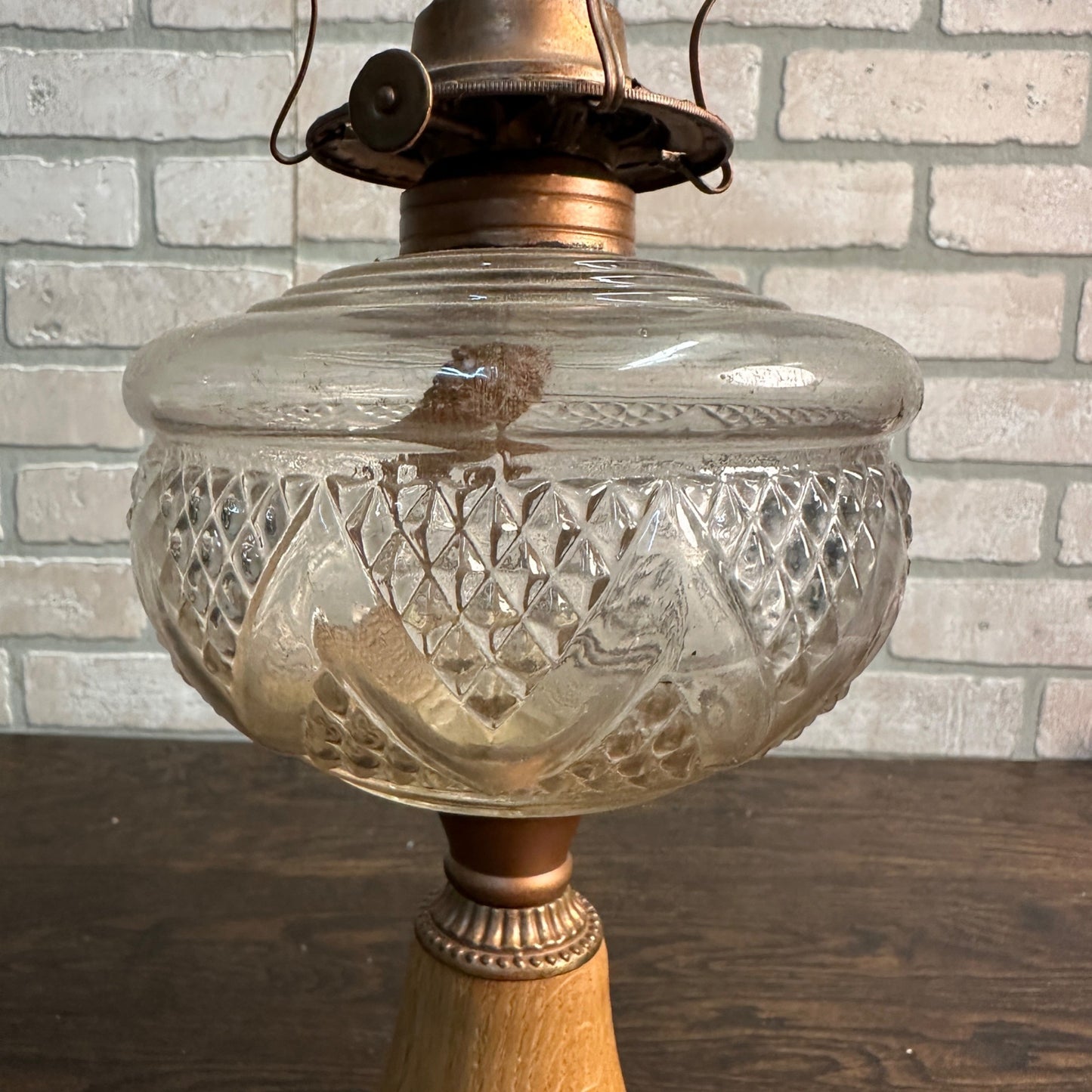 Vintage EAPG Kerosene Oil 13" Pedestal Lamp Burner w/ Turned Wood Base