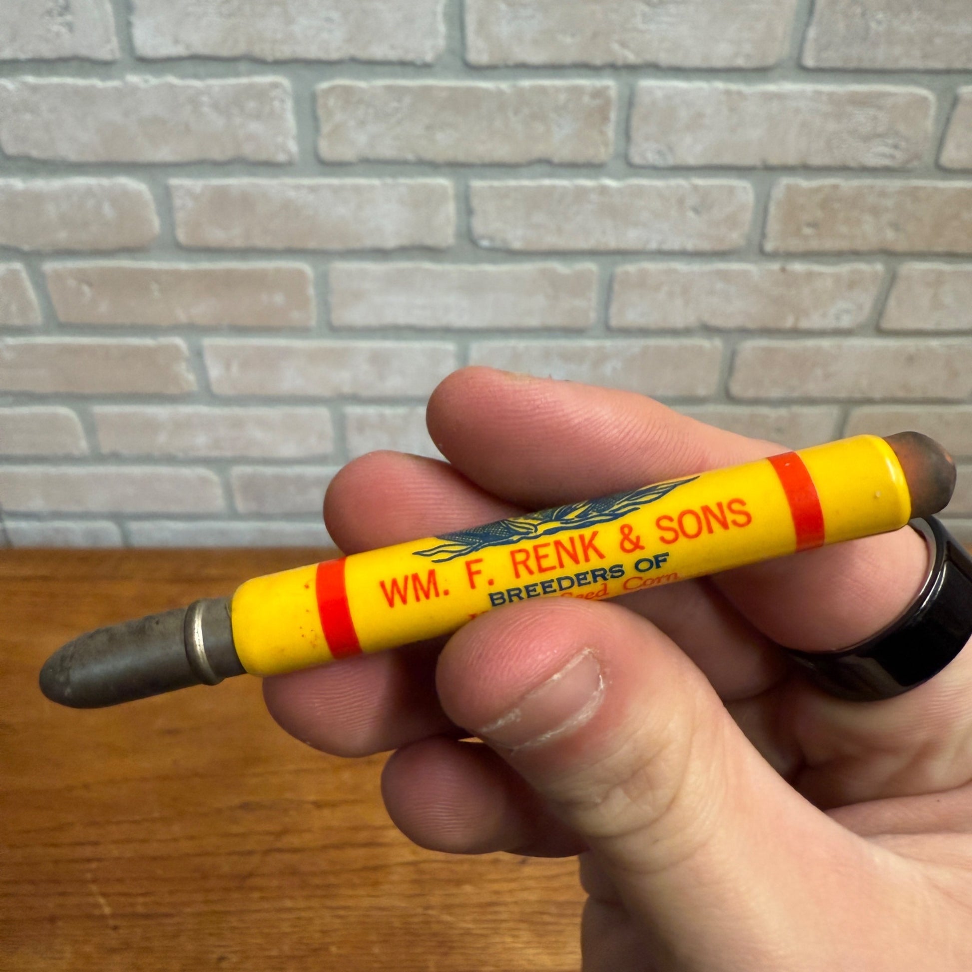 Vintage Renk & Sons Seed Corn Farm Advertising Bullet Pencil Sun Prairie, Wis
