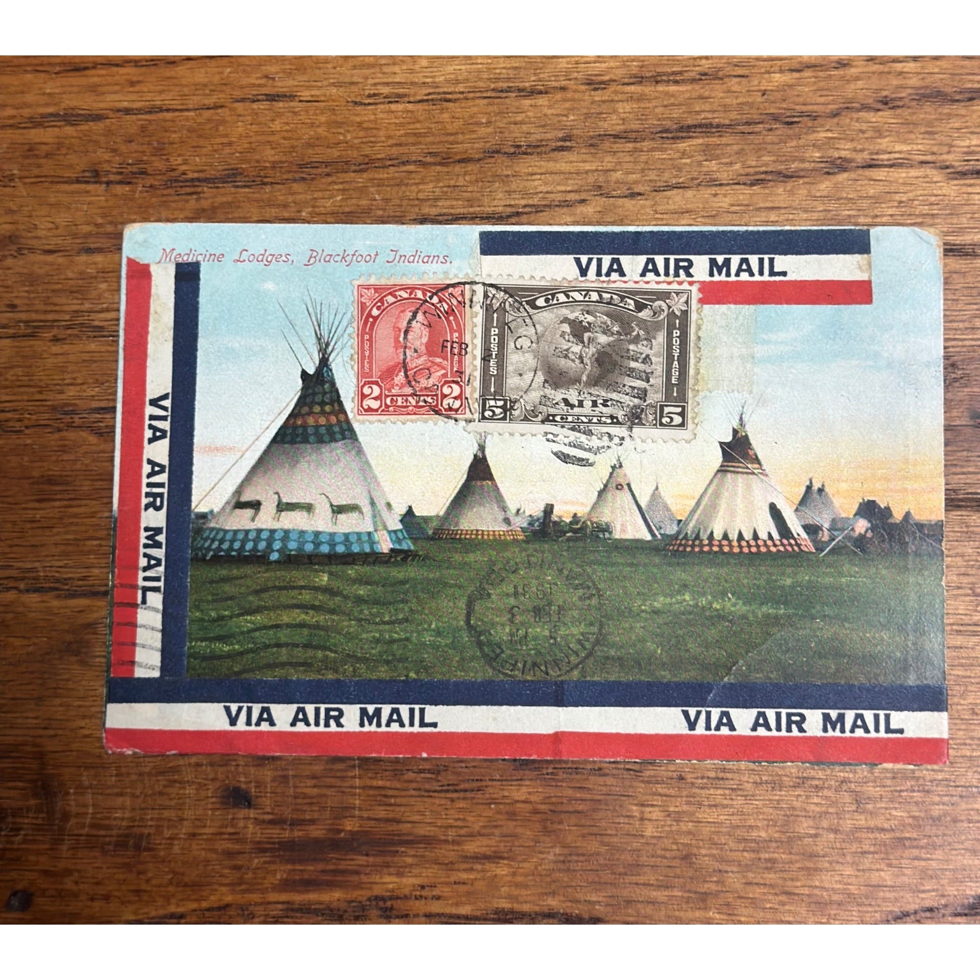 1931 Canada Air Mail Winnipeg Pembina Stamp First Flight Postcard 5 Cent 2 Cent