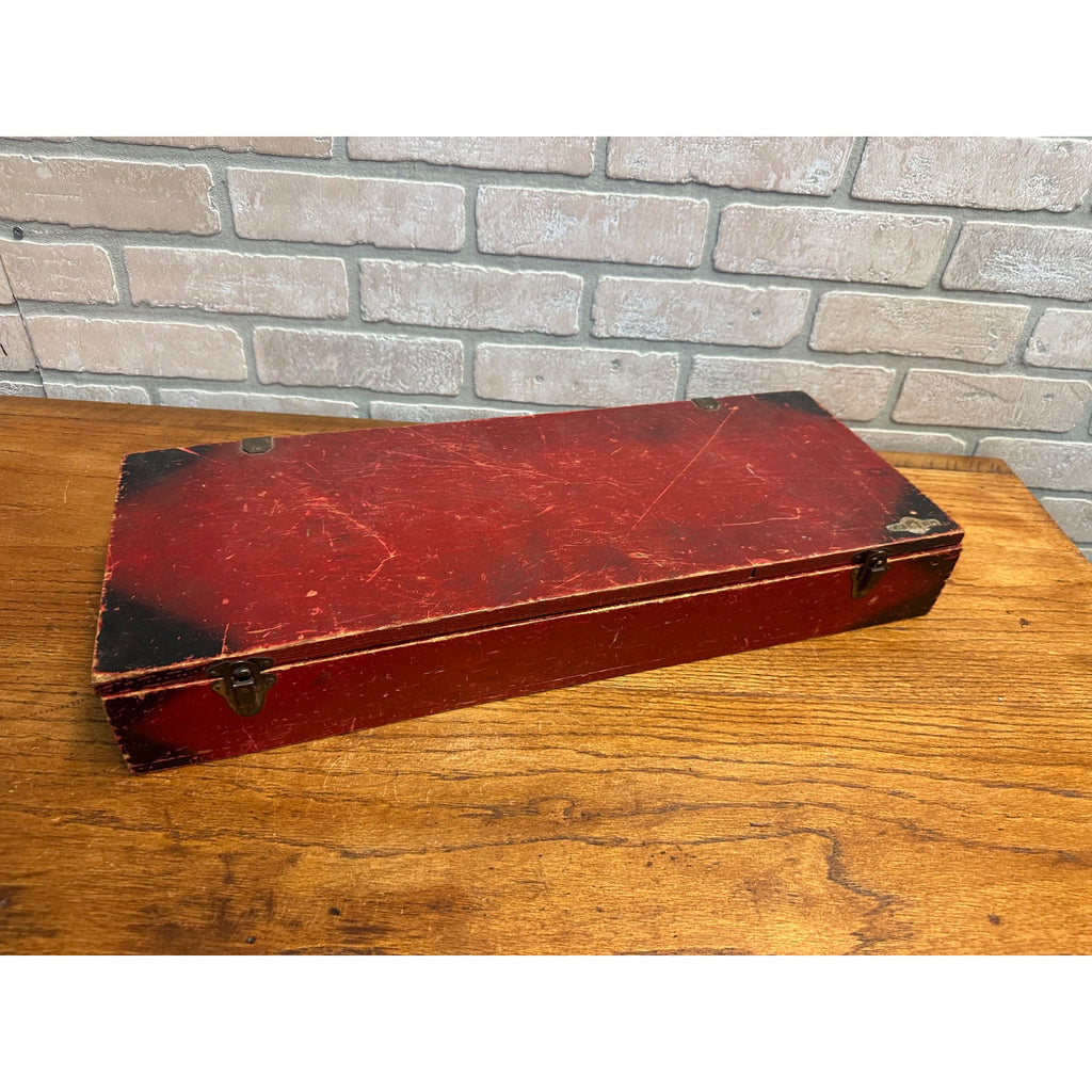 Antique Little Jim Erector Set Red & Black Wooden Box Crate Primitive Decor