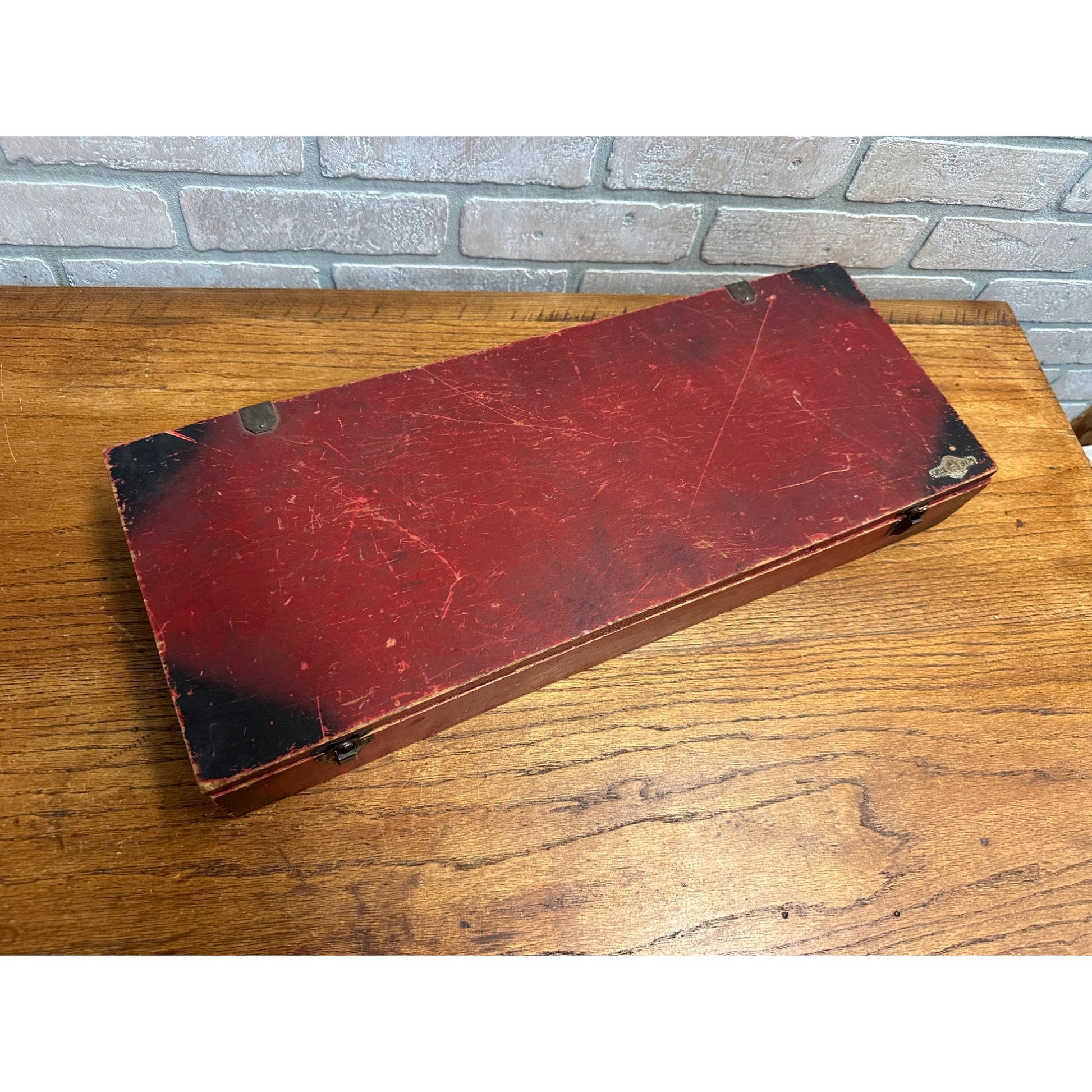 Antique Little Jim Erector Set Red & Black Wooden Box Crate Primitive Decor