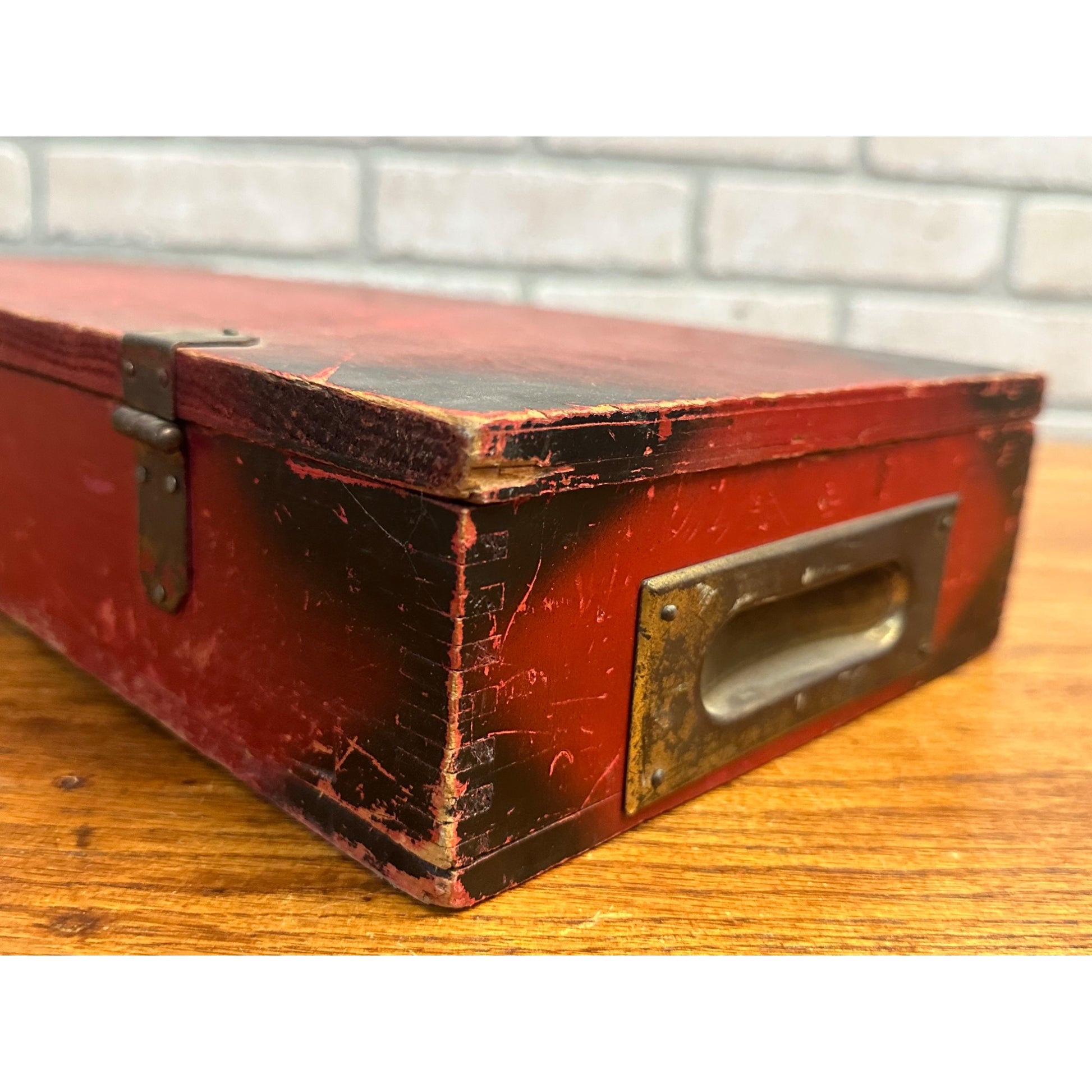 Antique Little Jim Erector Set Red & Black Wooden Box Crate Primitive Decor