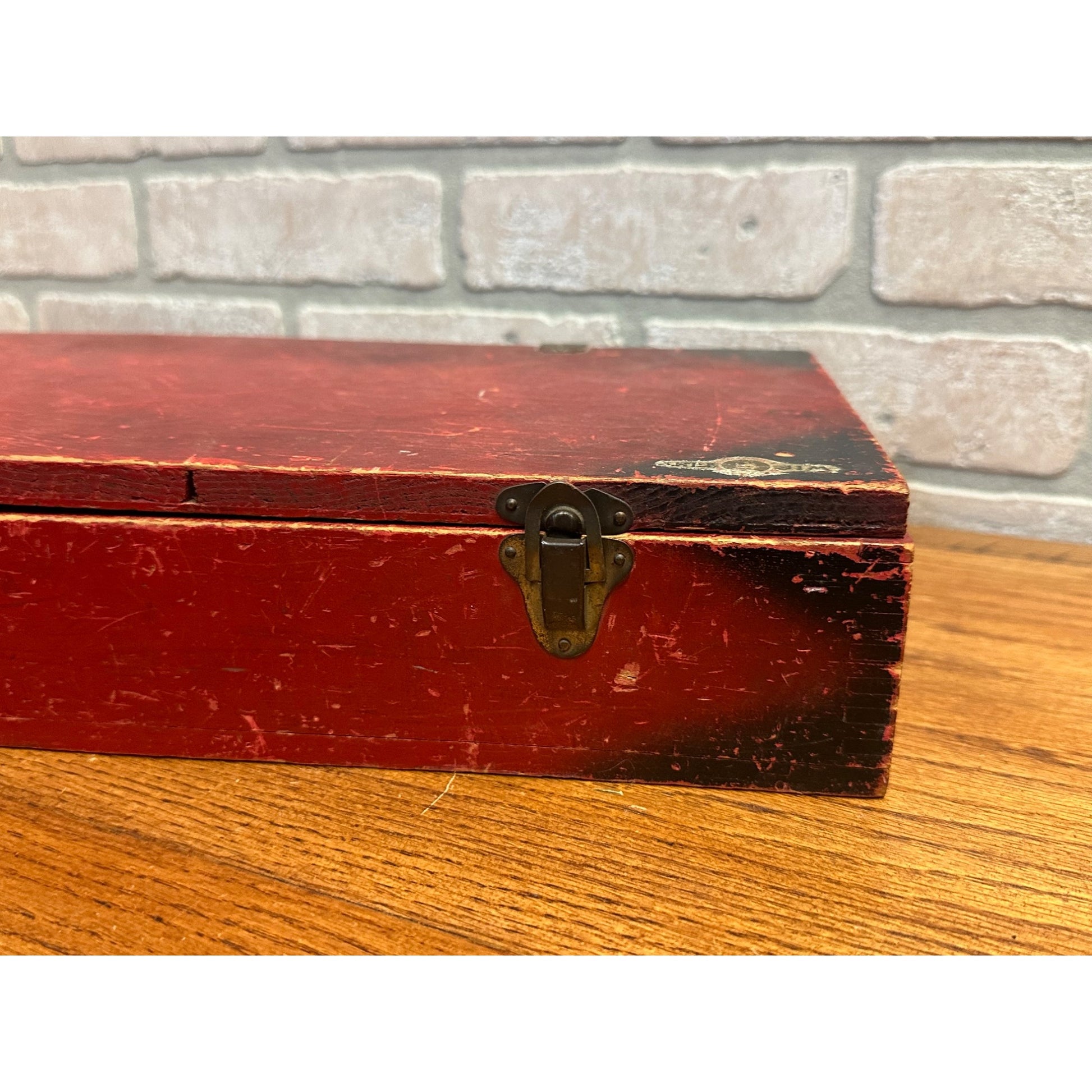Antique Little Jim Erector Set Red & Black Wooden Box Crate Primitive Decor