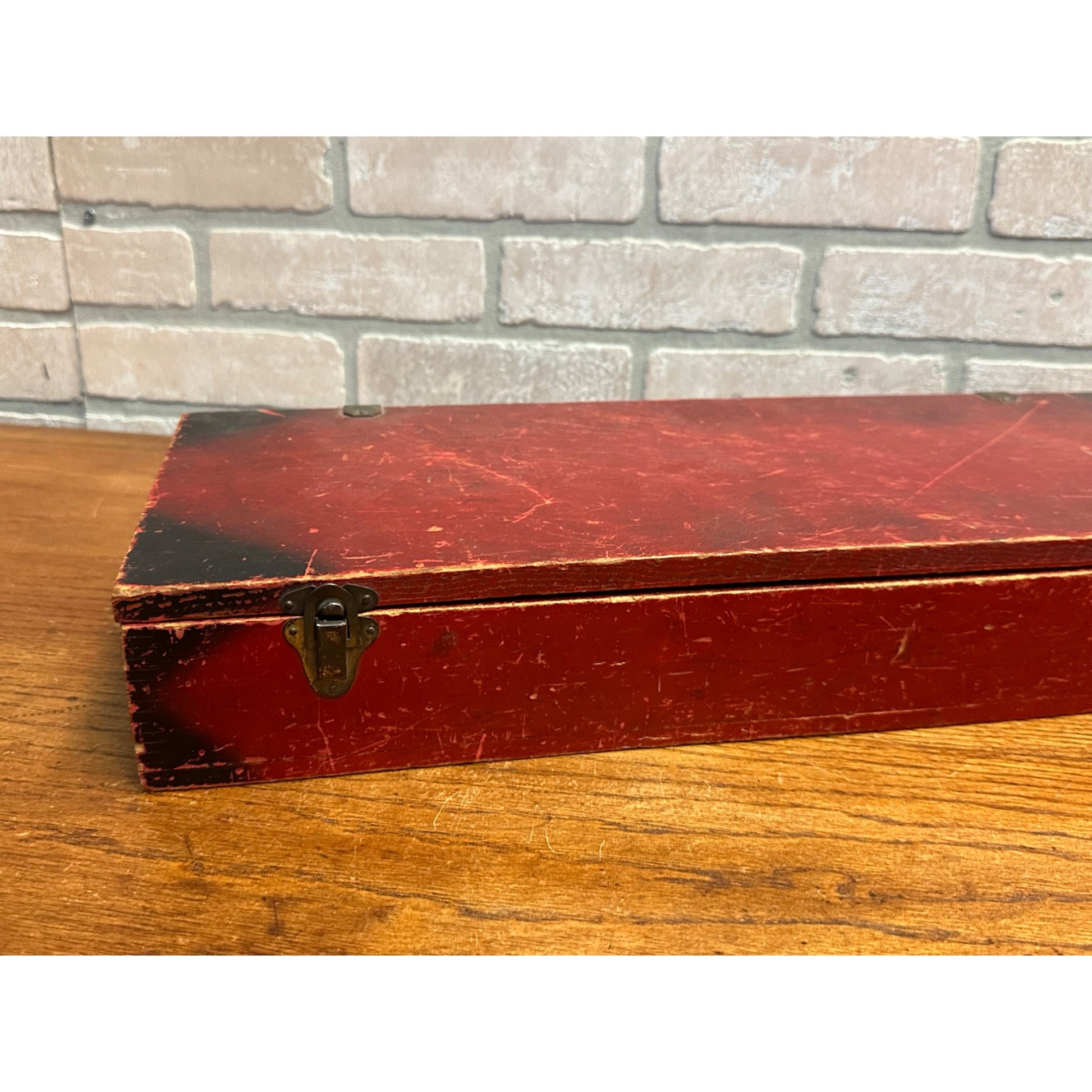 Antique Little Jim Erector Set Red & Black Wooden Box Crate Primitive Decor