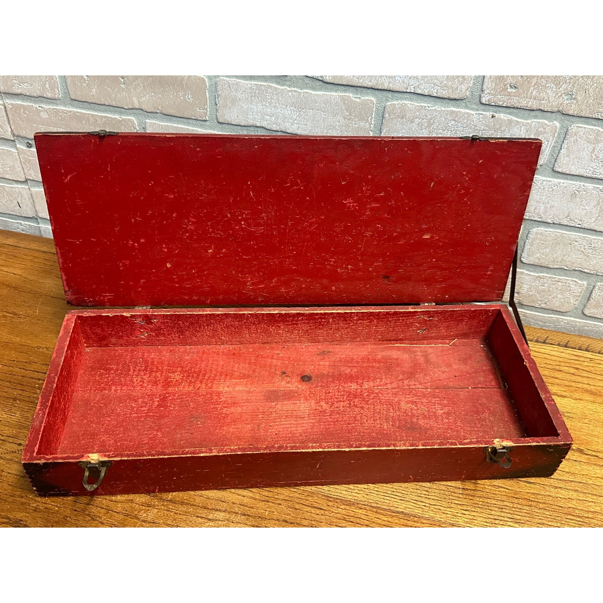 Antique Little Jim Erector Set Red & Black Wooden Box Crate Primitive Decor