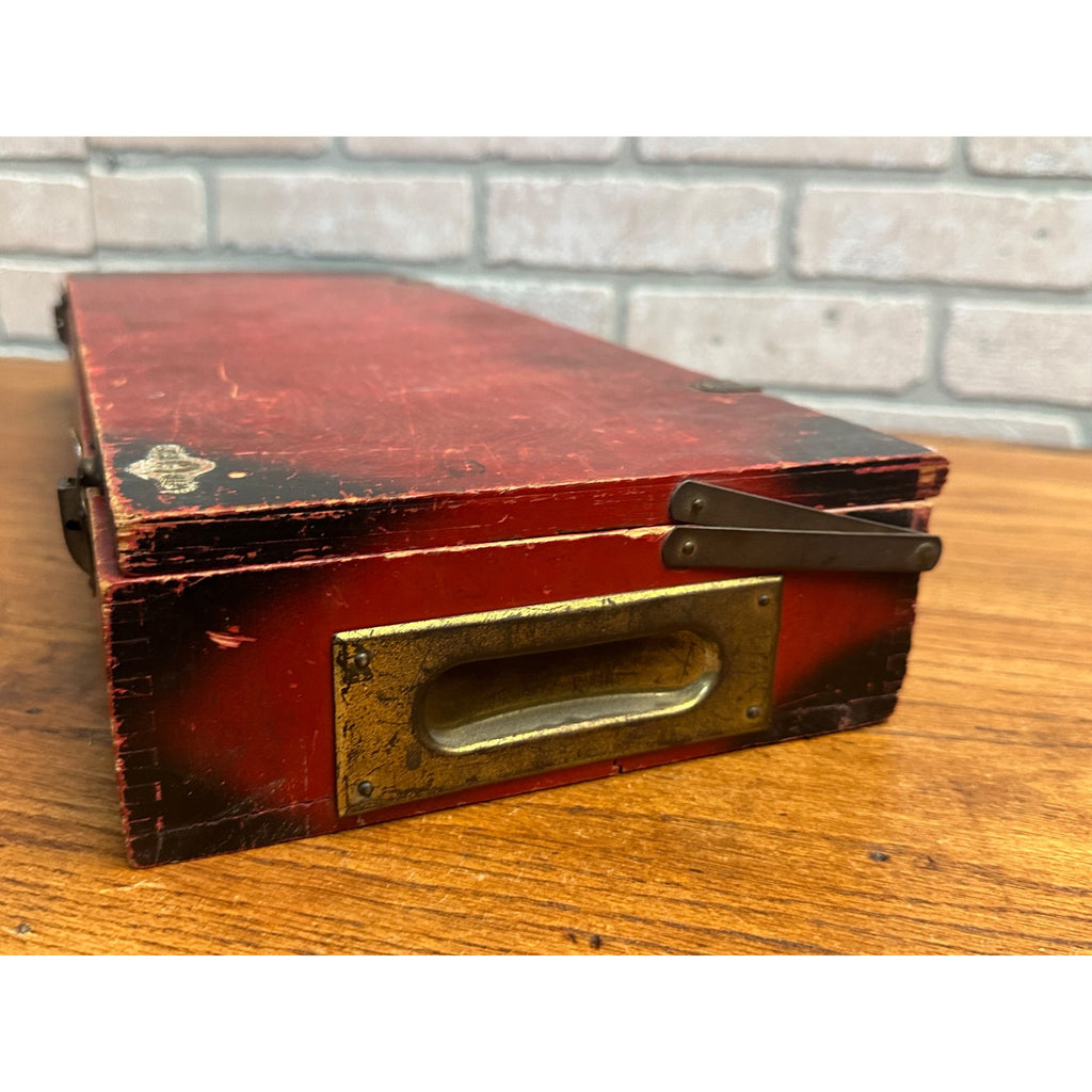 Antique Little Jim Erector Set Red & Black Wooden Box Crate Primitive Decor