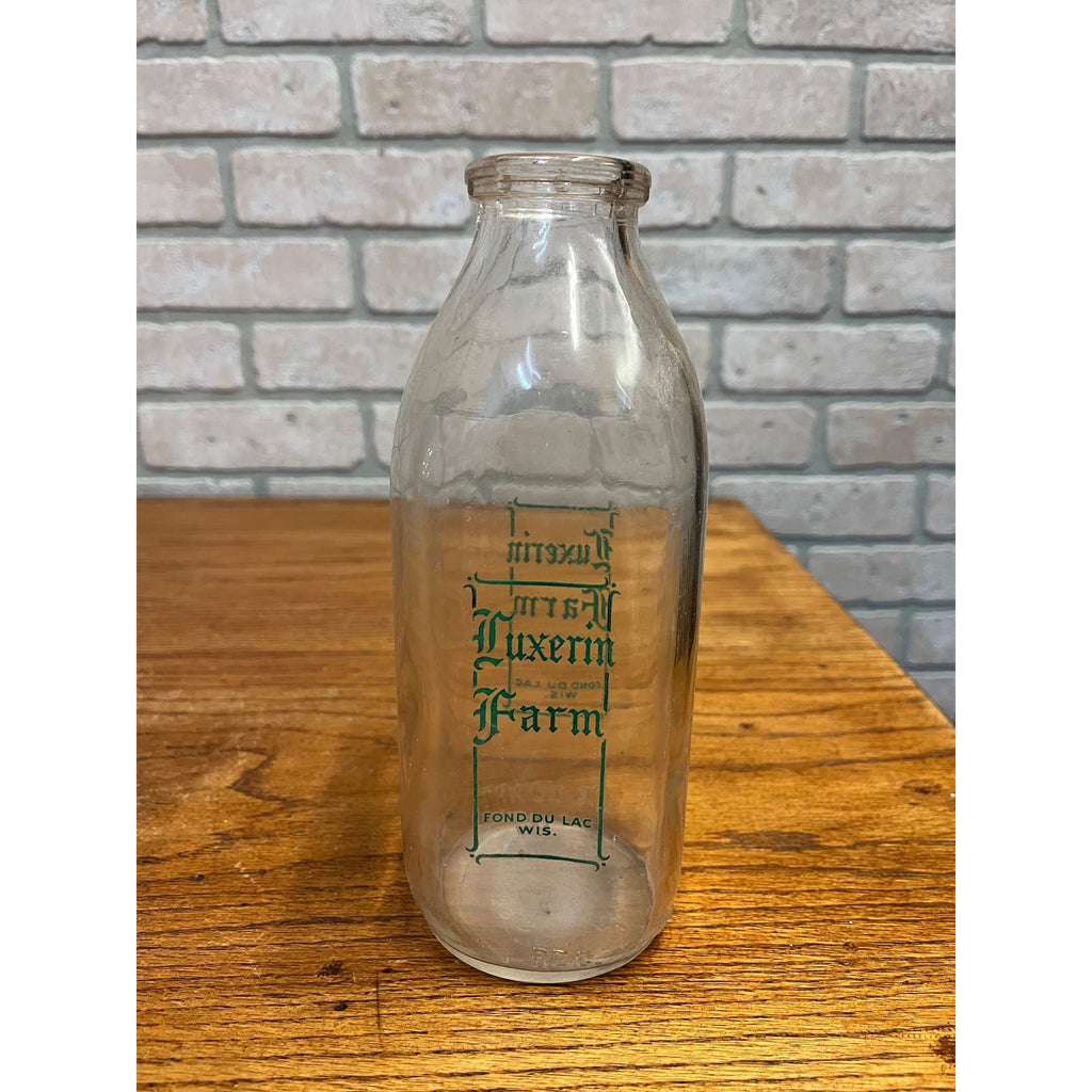 Vintage Luxerin Farm Dairy Quart Milk Bottle Fond du Lac Wis Wisconsin