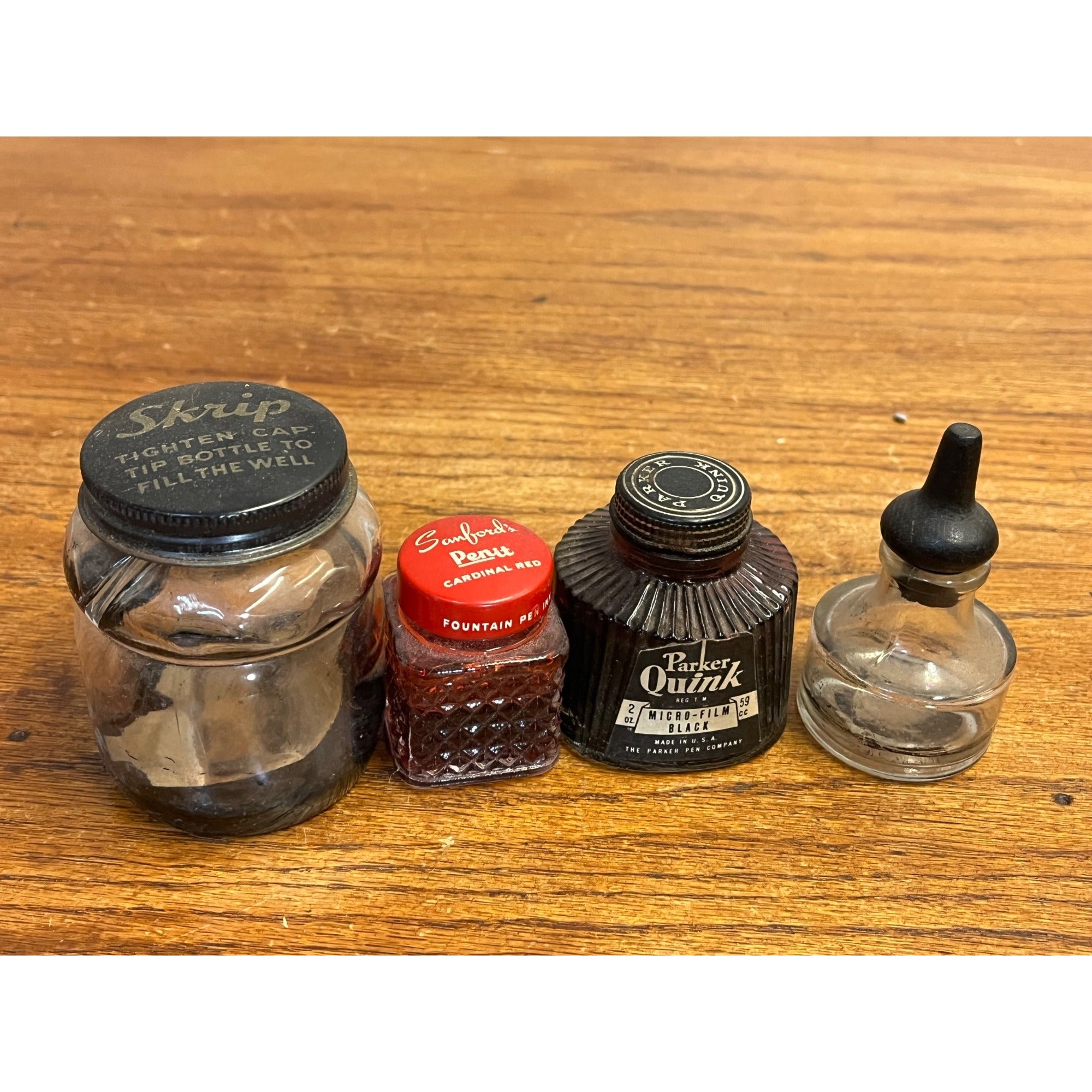 Vintage Ink Bottle Lot Parker Skrip Quink Sanford Red Blue Glass