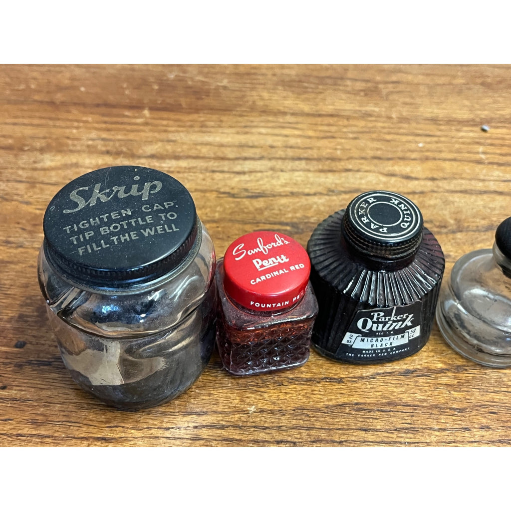 Vintage Ink Bottle Lot Parker Skrip Quink Sanford Red Blue Glass