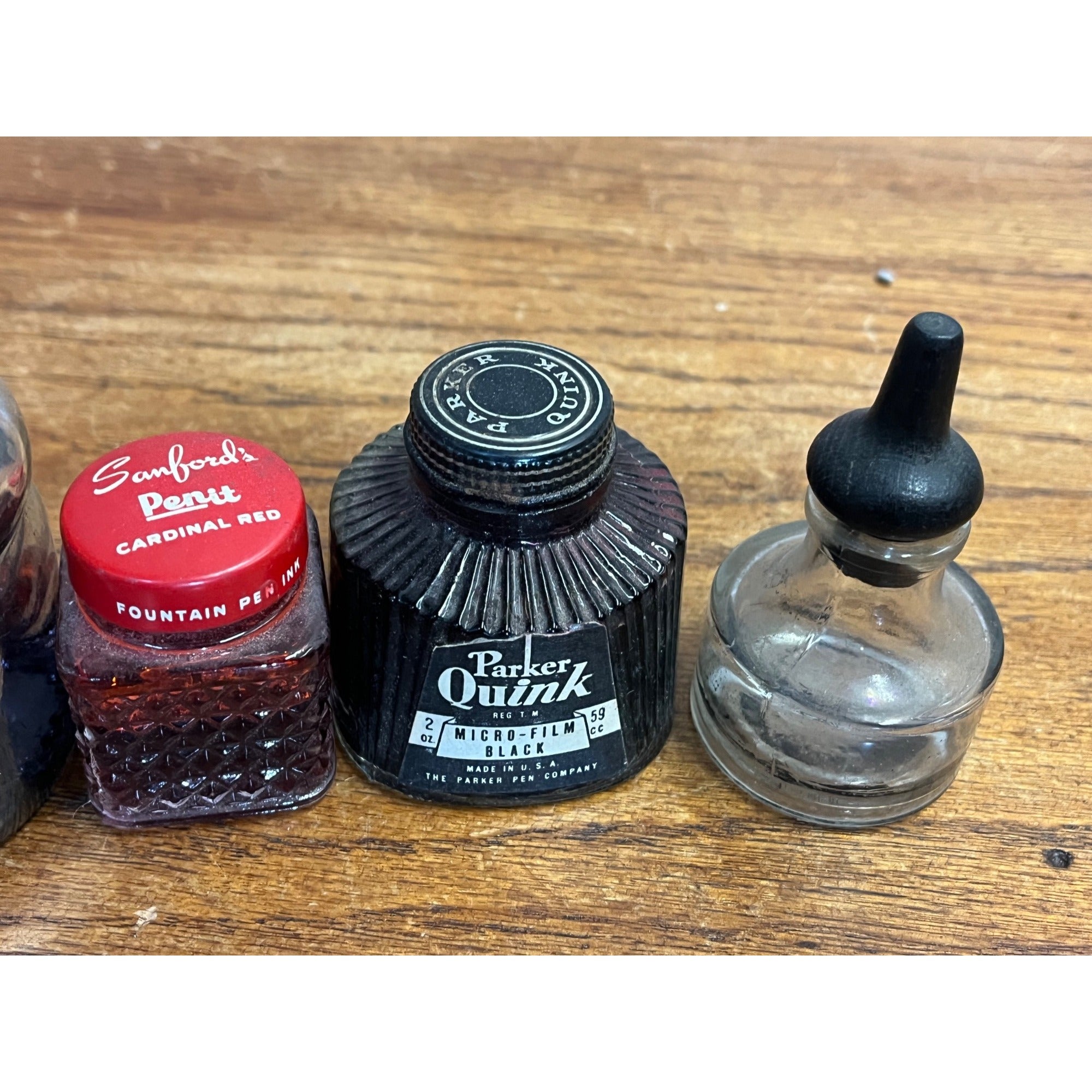Vintage Ink Bottle Lot Parker Skrip Quink Sanford Red Blue Glass