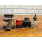 Vintage Ink Bottle Lot Parker Skrip Quink Sanford Red Blue Glass