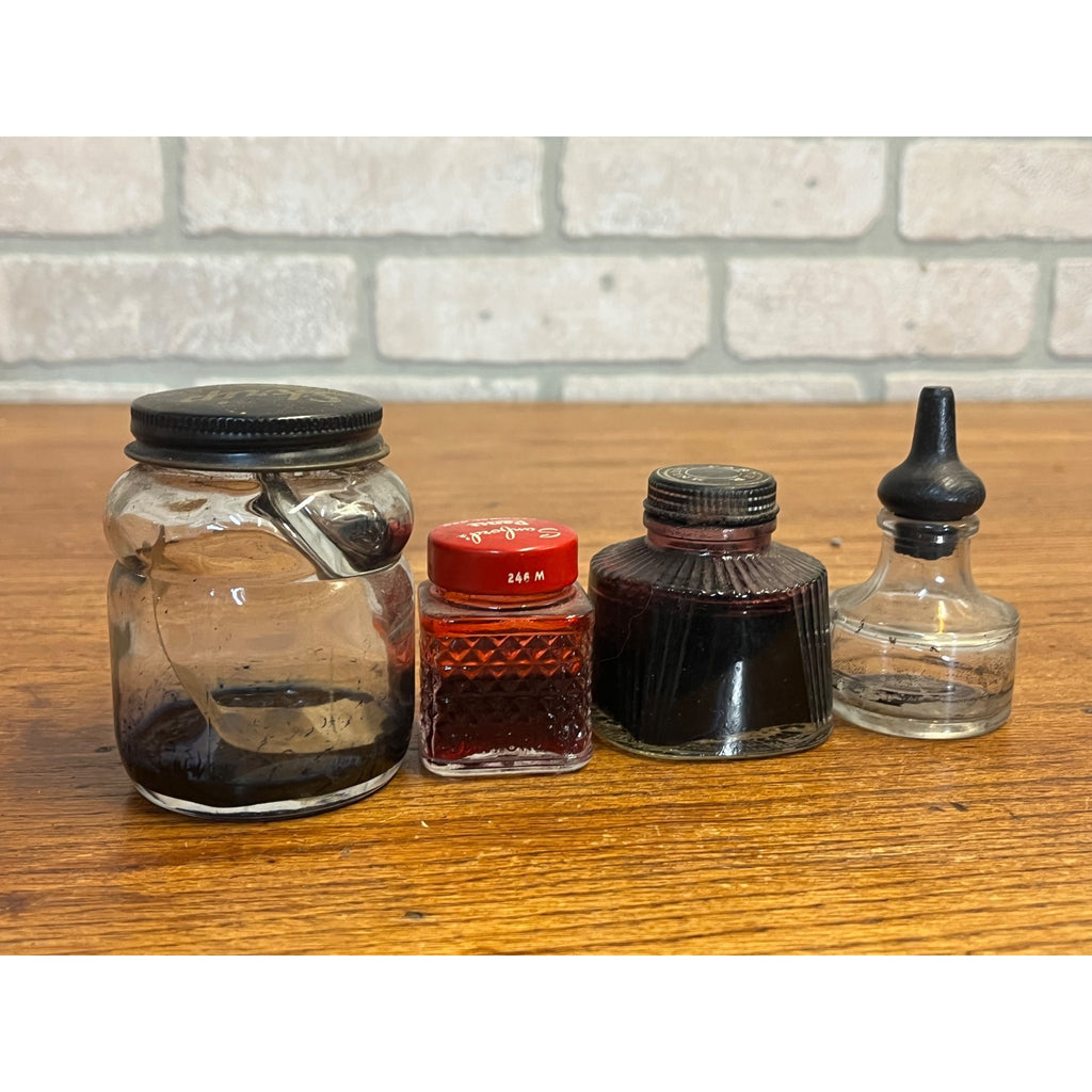 Vintage Ink Bottle Lot Parker Skrip Quink Sanford Red Blue Glass