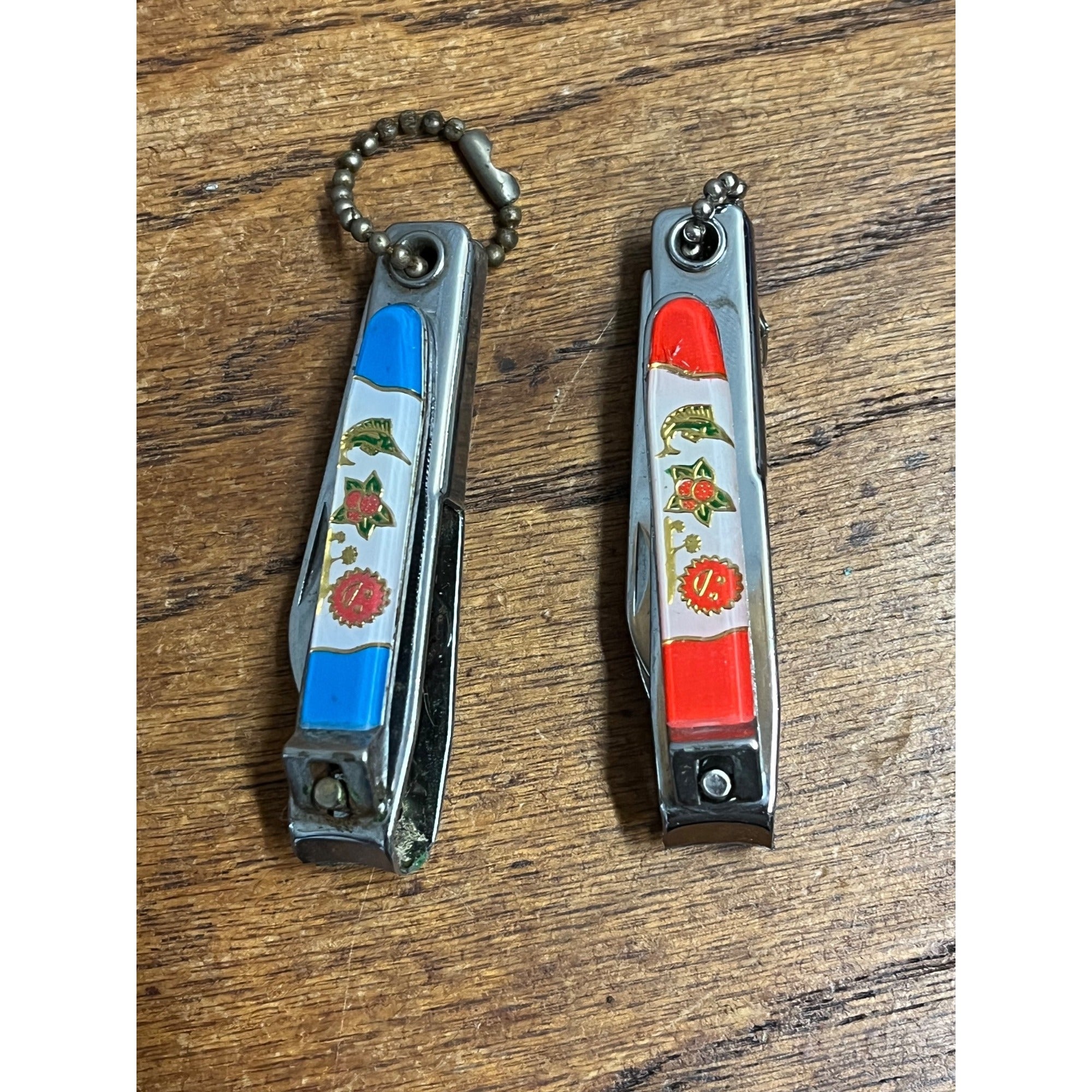 Vintage SUPER Nail Clipper Knife Bottle Opener Nail File Key Chain Lot (2)