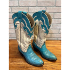 Vintage Laredo Women’s Western Cowboy Boots – Turquoise & White Leather – Size 8.5 B – USA Made