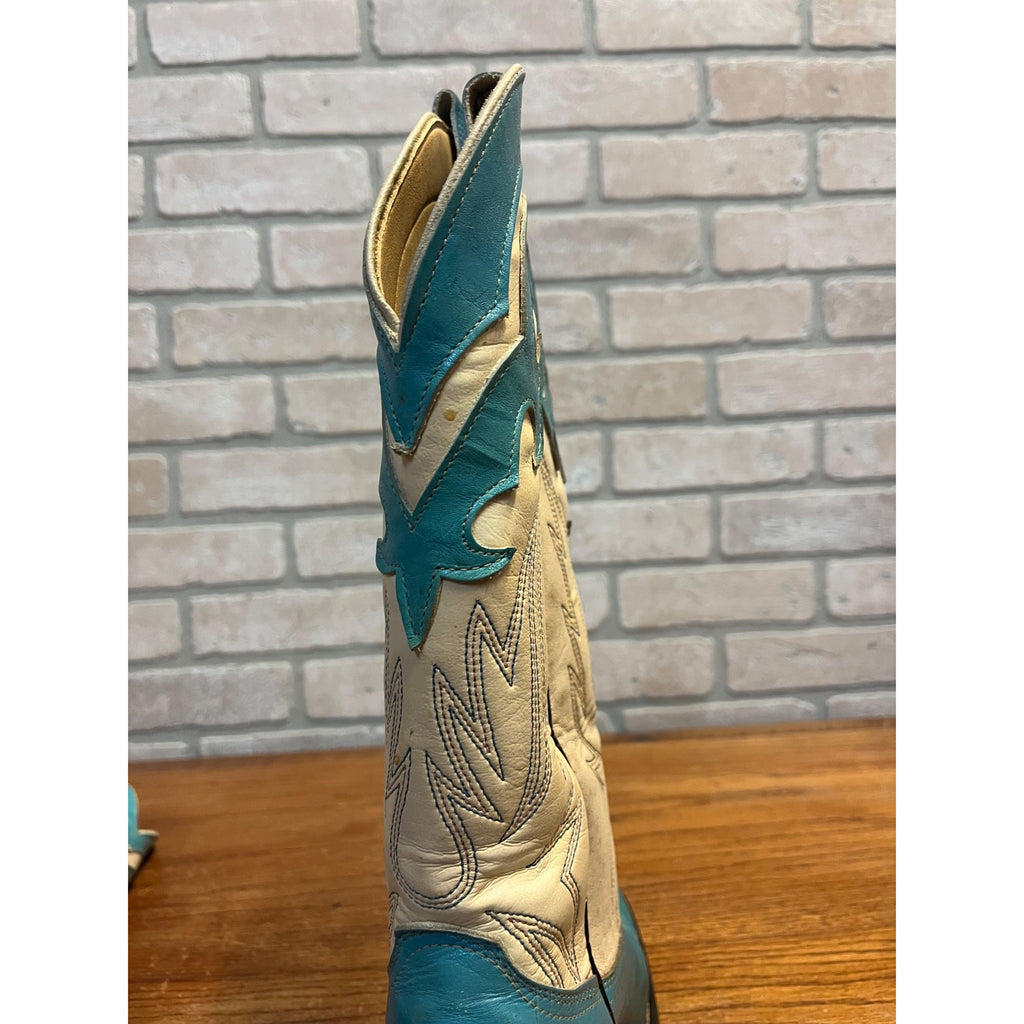 Vintage Laredo Women’s Western Cowboy Boots – Turquoise & White Leather – Size 8.5 B – USA Made
