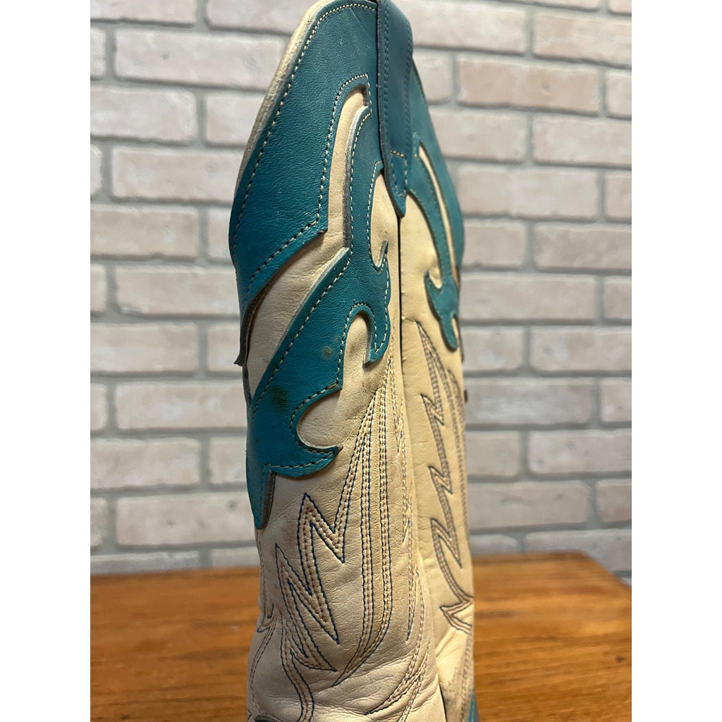 Vintage Laredo Women’s Western Cowboy Boots – Turquoise & White Leather – Size 8.5 B – USA Made