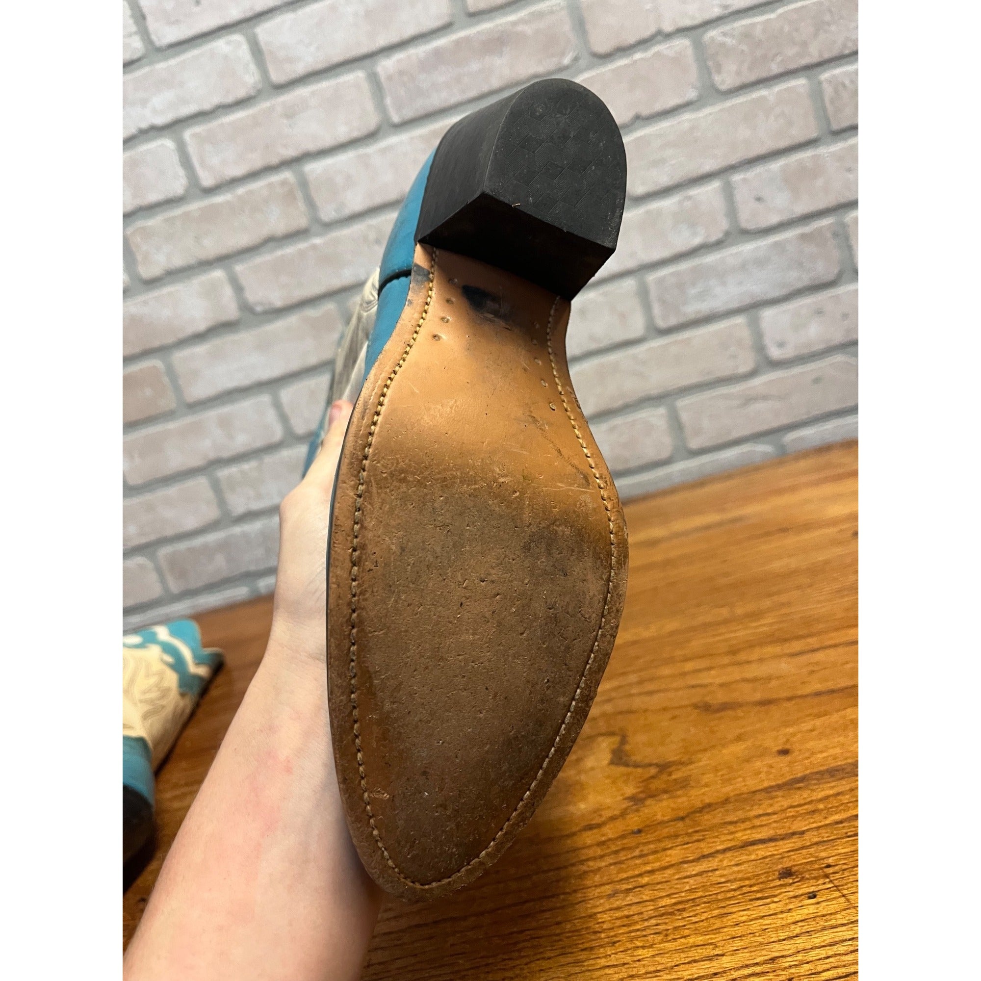Vintage Laredo Women’s Western Cowboy Boots – Turquoise & White Leather – Size 8.5 B – USA Made