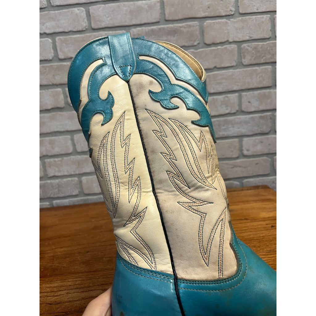 Vintage Laredo Women’s Western Cowboy Boots – Turquoise & White Leather – Size 8.5 B – USA Made