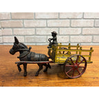 Antique Cast Iron Donkey Cart Wagon & Driver Toy Stake Bed Arcade? Wilkins? Ives?