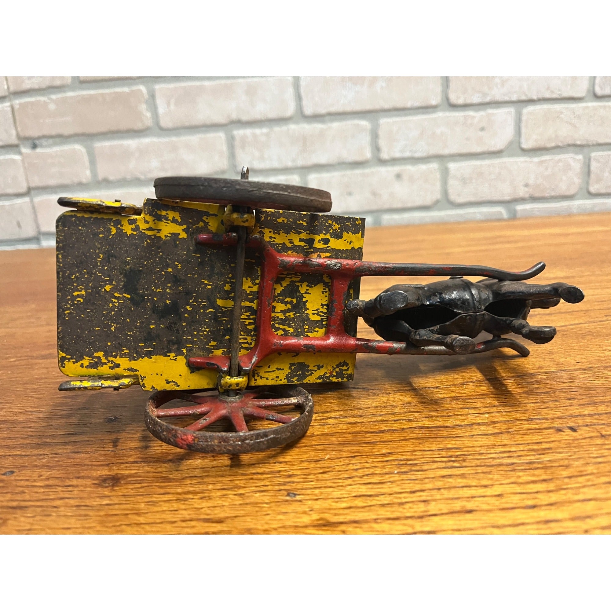 Antique Cast Iron Donkey Cart Wagon & Driver Toy Stake Bed Arcade? Wilkins? Ives?