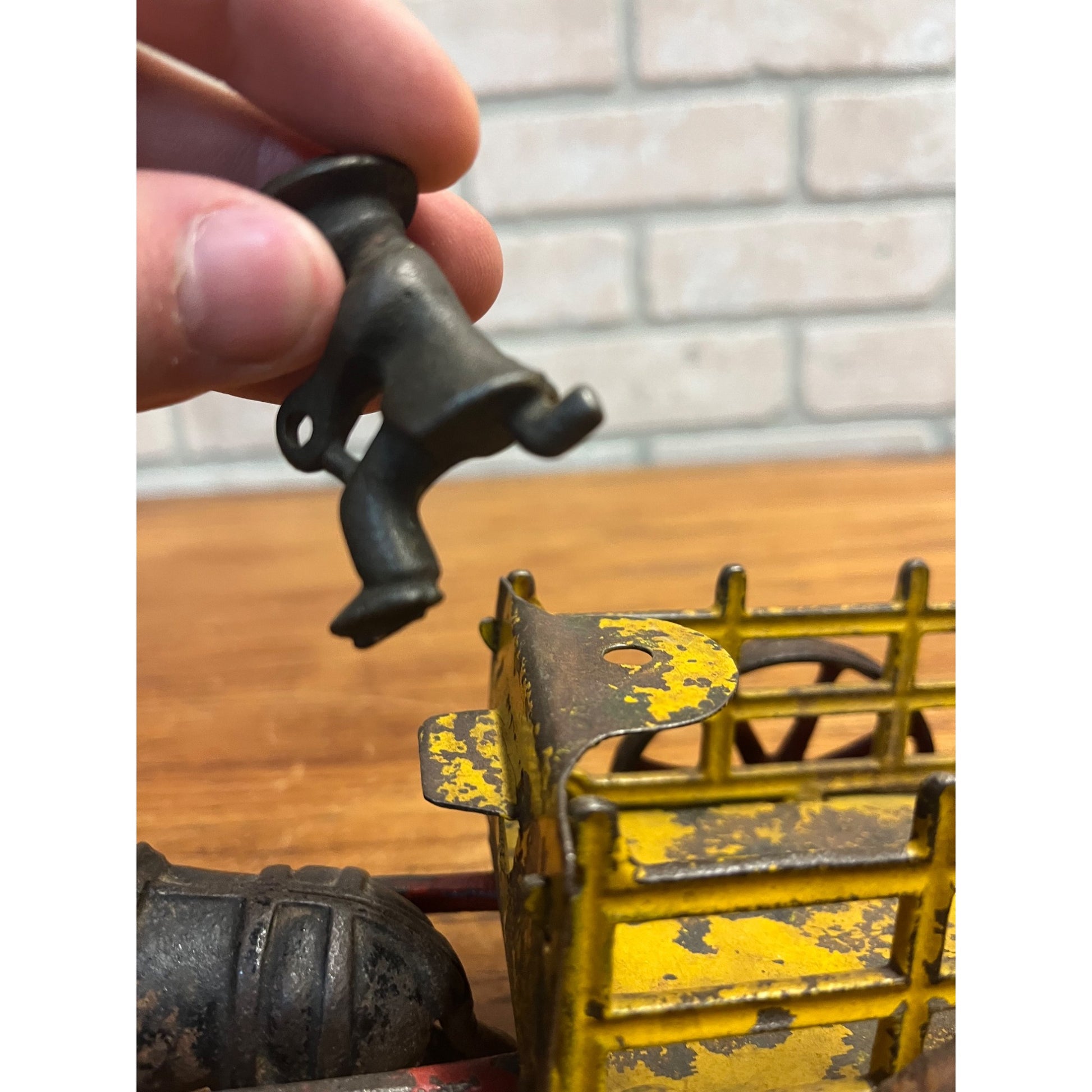 Antique Cast Iron Donkey Cart Wagon & Driver Toy Stake Bed Arcade? Wilkins? Ives?