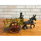Antique Cast Iron Donkey Cart Wagon & Driver Toy Stake Bed Arcade? Wilkins? Ives?