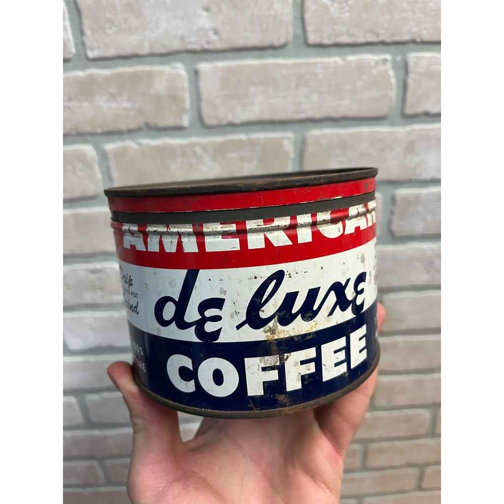 Vintage American Deluxe Coffee Tin Can Chicago 1940s Advertising Kitchen