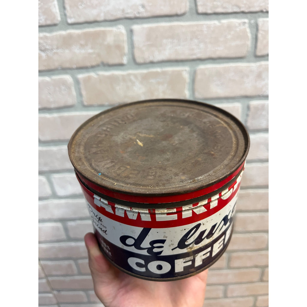 Vintage American Deluxe Coffee Tin Can Chicago 1940s Advertising Kitchen
