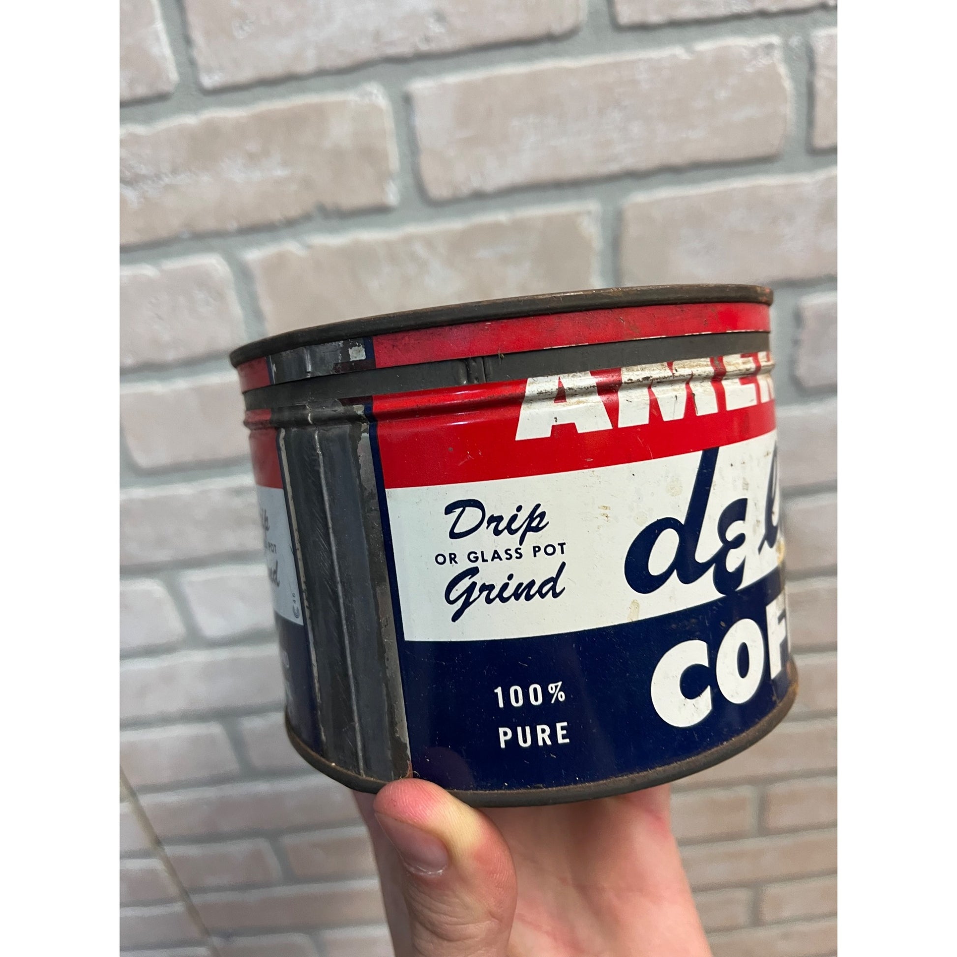 Vintage American Deluxe Coffee Tin Can Chicago 1940s Advertising Kitchen