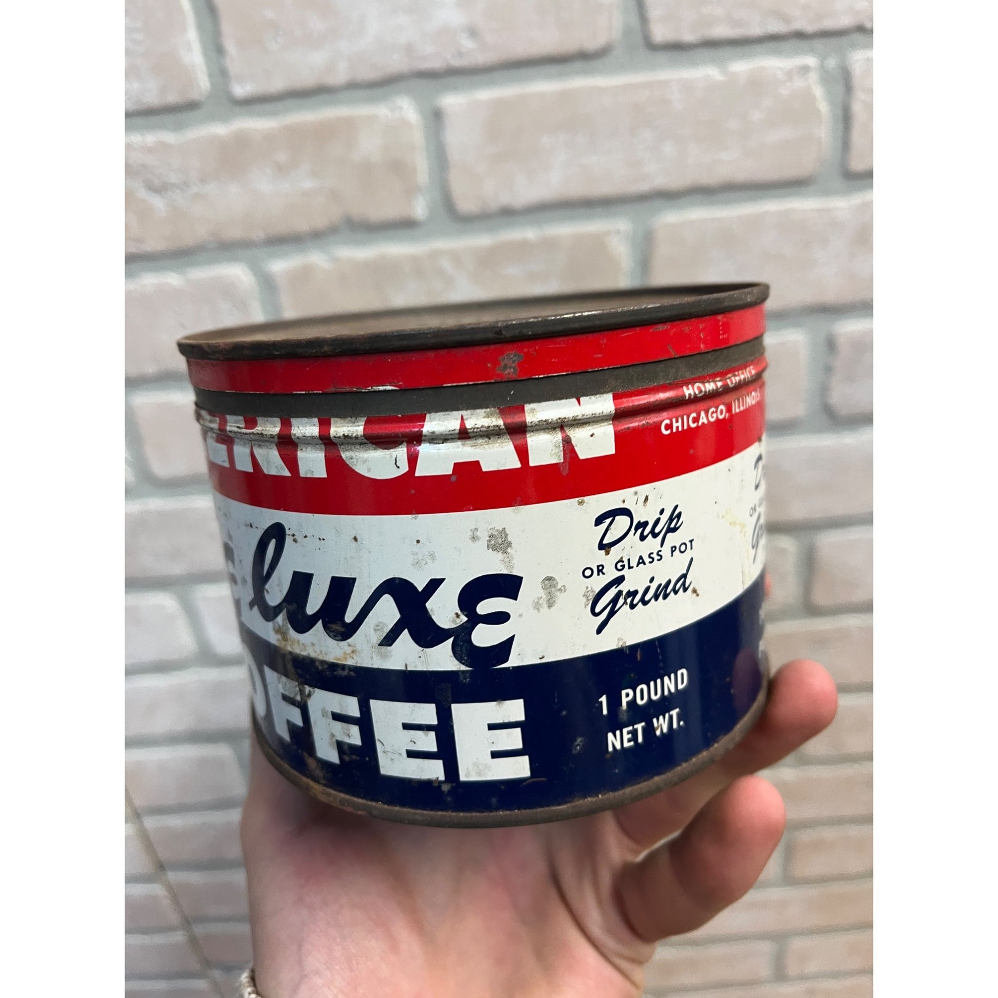 Vintage American Deluxe Coffee Tin Can Chicago 1940s Advertising Kitchen